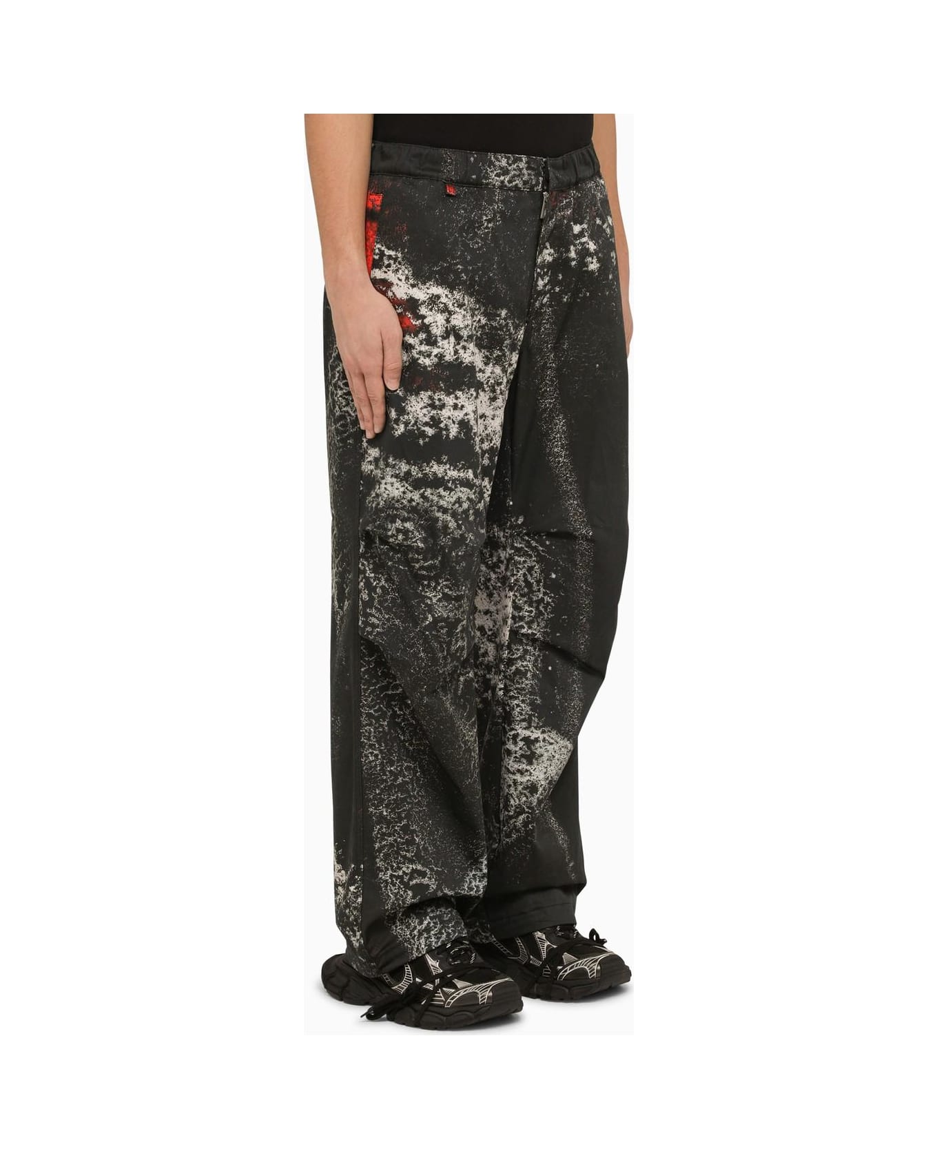 44 Label Group Baggy\/loose Trousers With Ash Print - BLACK