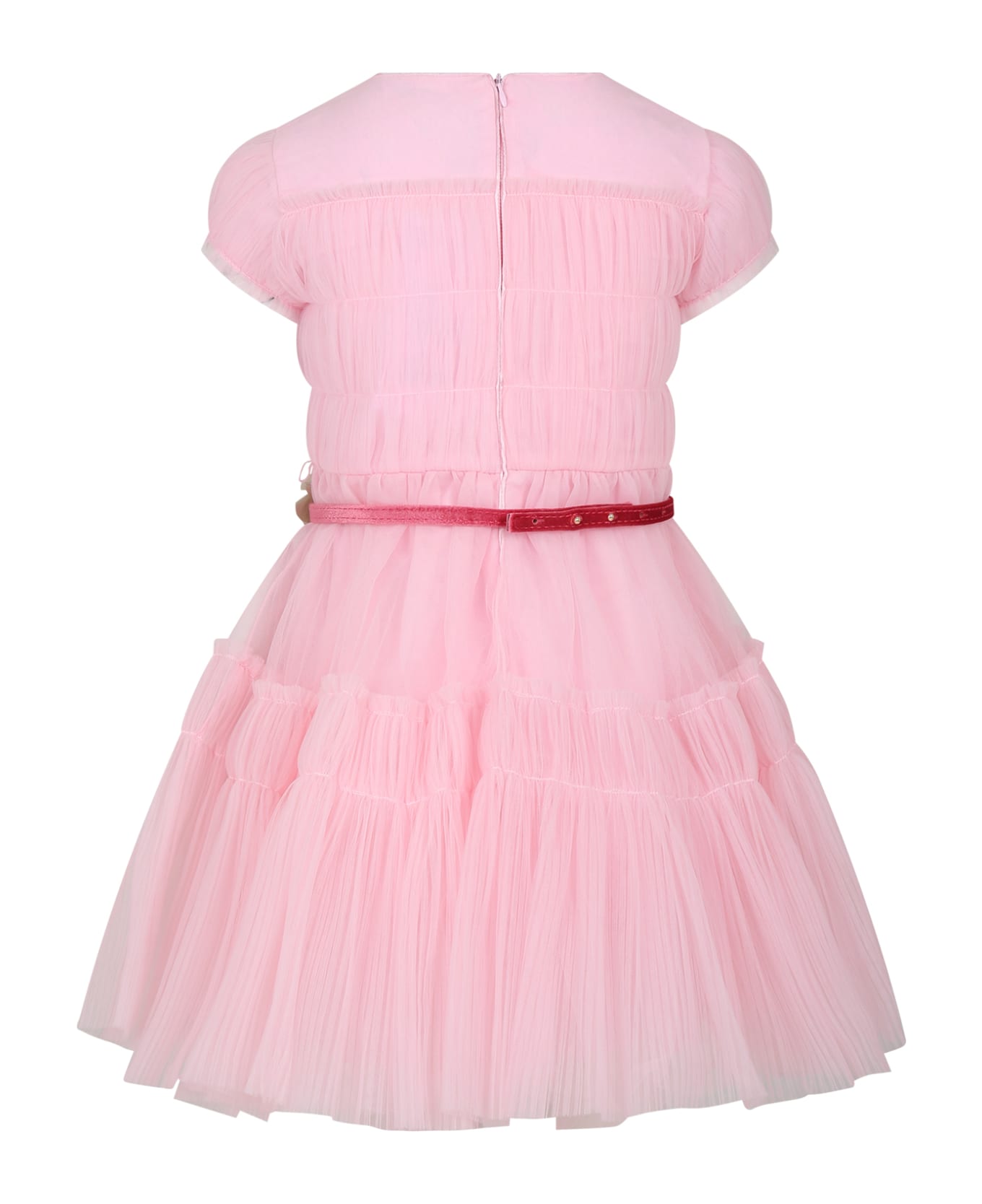 Monnalisa Pink Dress For Girl With Flowers - Pink ワンピース＆ドレス