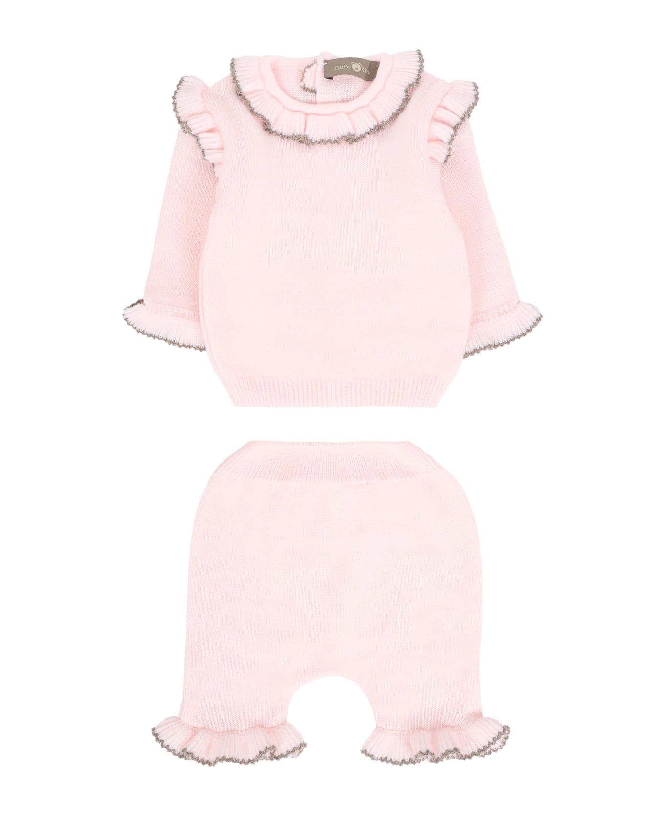 Little Bear Pink Set For Baby Girl With Ruffles - Pink