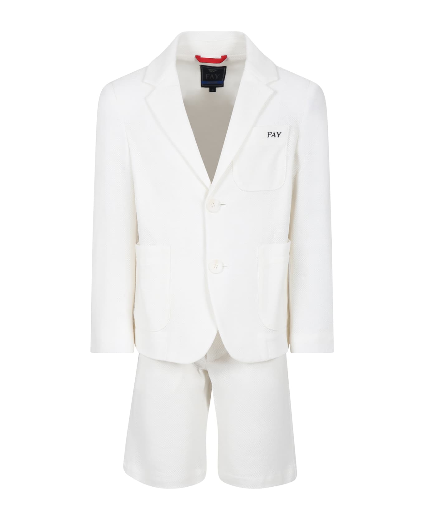 Fay Ivory Suit For Boy With Logo - Ivory