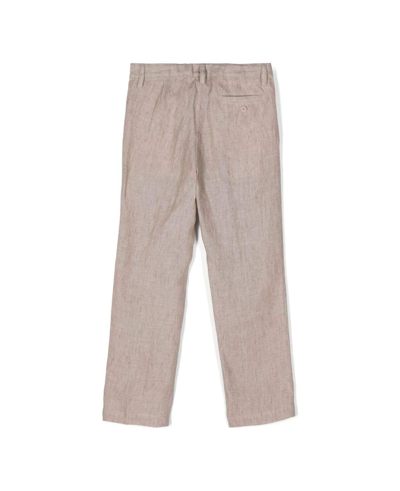Il Gufo Classic Trousers In Melange Beige Linen - Brown