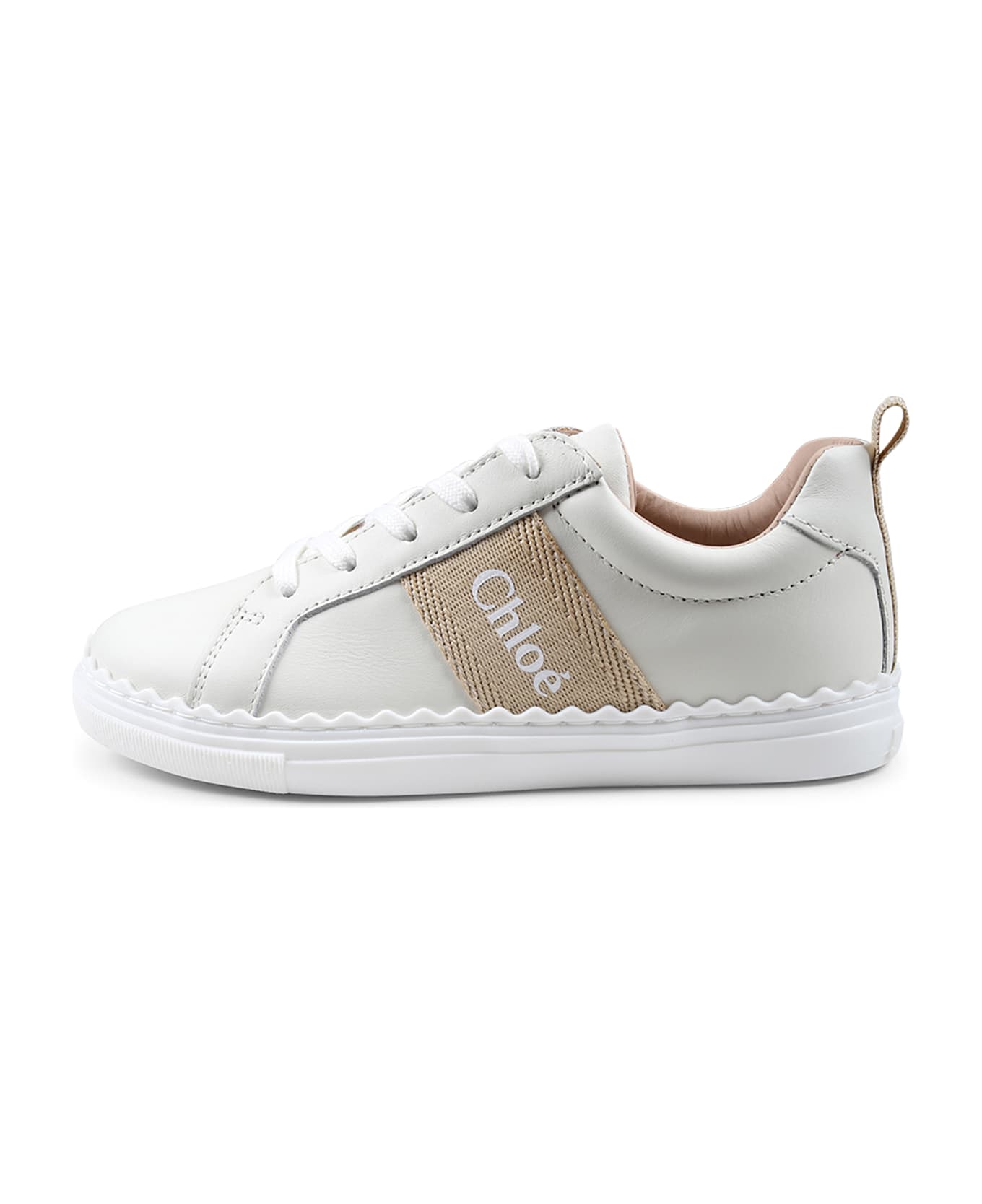 Chloé Ivory Sneakers For Girl With Logo - Ivory