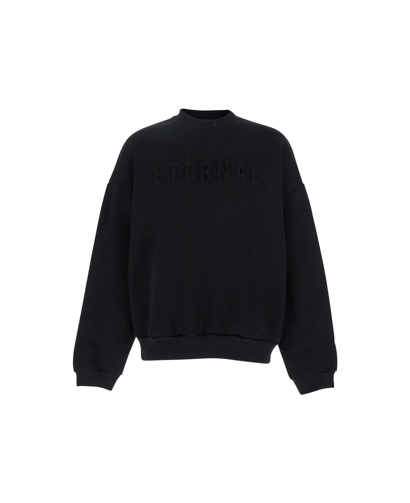 Fear of God Black Crewneck Sweater With Tonal Logo Lettering Embroidery On The Front In Cotton Blend Man - Black