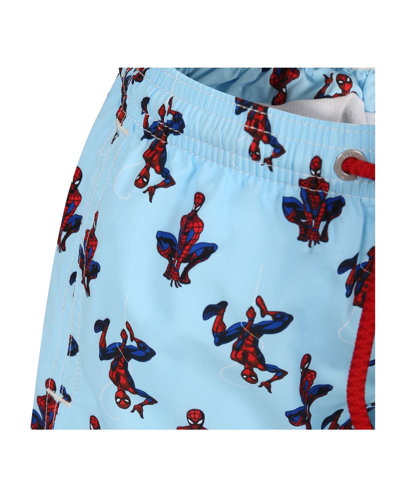 MC2 Saint Barth Light Blue Swim Shorts For Boy With Spiderman Print - Light Blue 水着