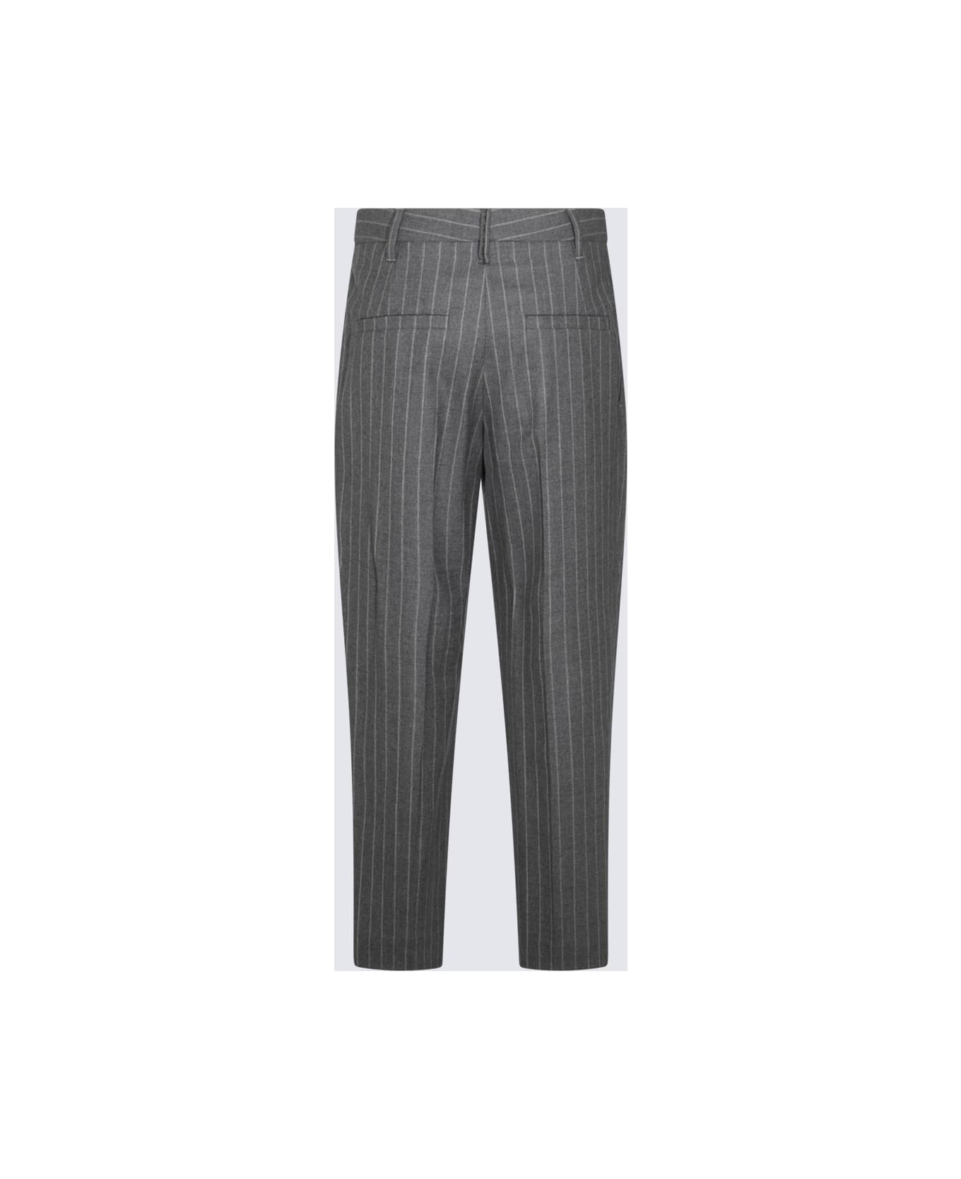 Brunello Cucinelli Grey Wool Pants - GREY/WHITE