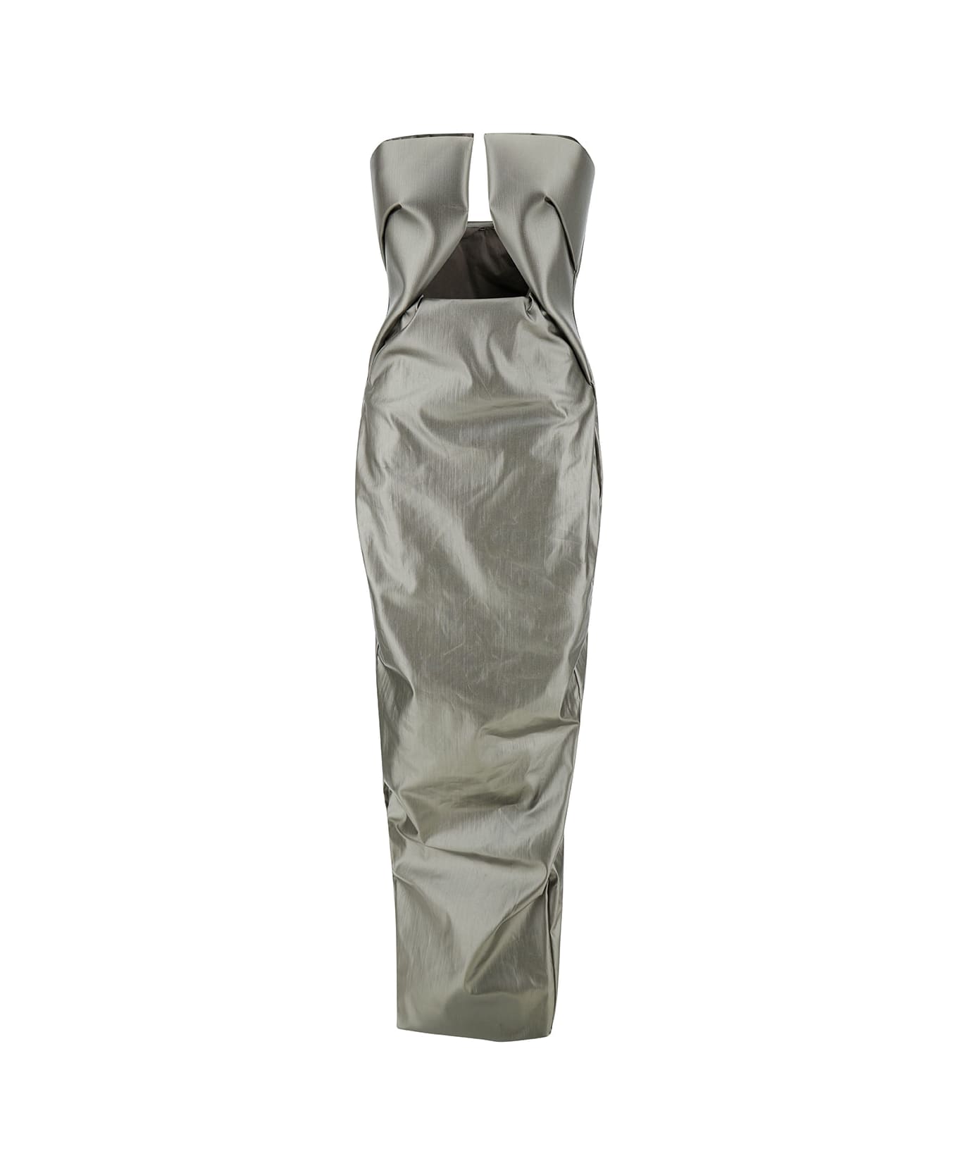Rick Owens 'prown' Maxi Silver Dress With Cut-out Detail In Stretch Cotton Woman - Metallic ワンピース＆ドレス