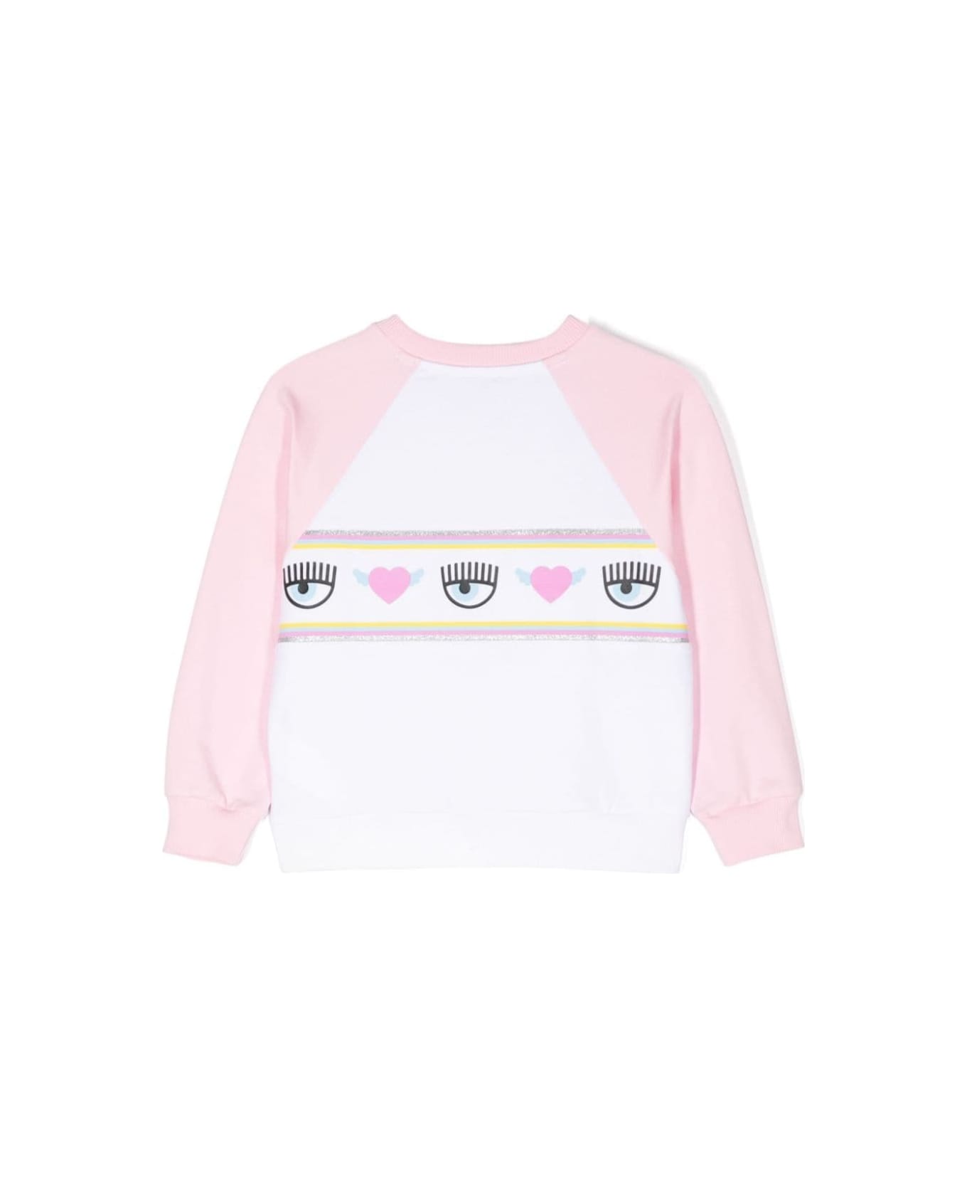 Chiara Ferragni Pink And White Sweatshirt With Branded Band In Cotton Blend Girl - White