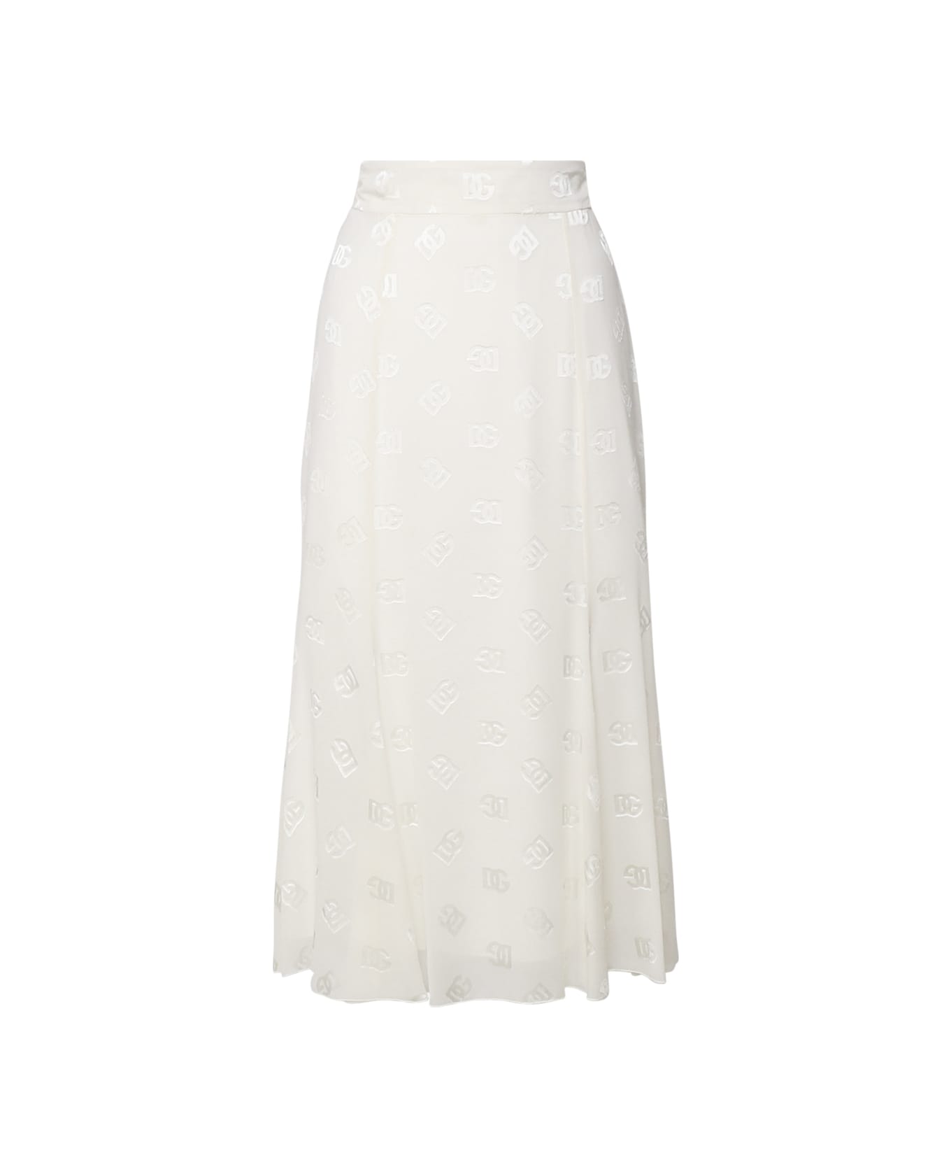 Dolce & Gabbana Godet Skirt In Devoré Silk - White