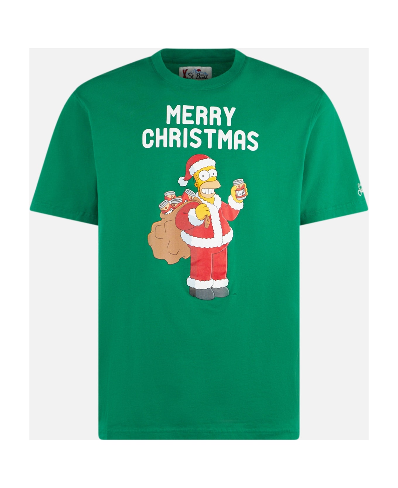 MC2 Saint Barth Man Heavy Cotton T-shirt With Homer Simpson Merry Christmas Print | The Simpsons Special Edition - GREEN