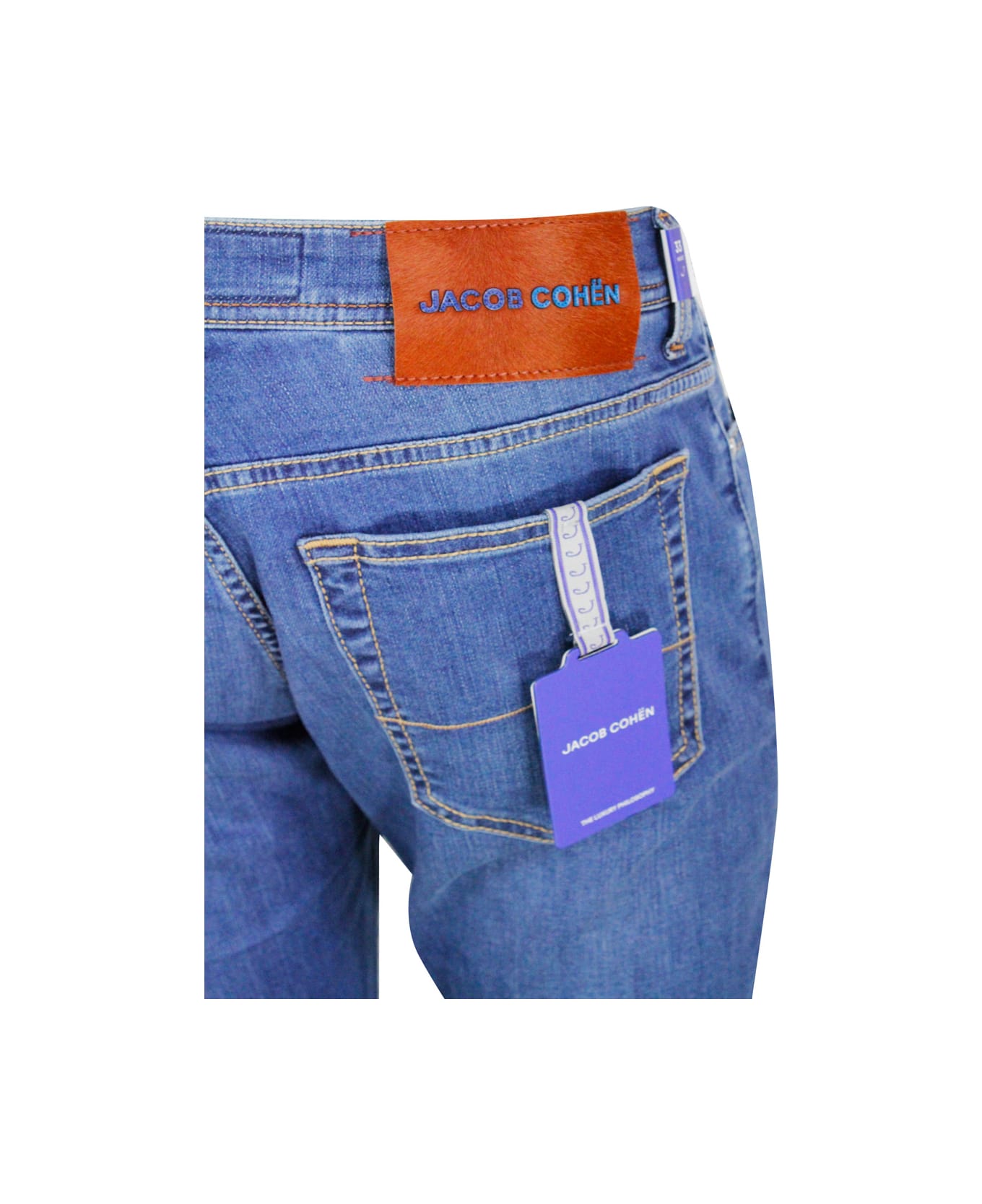 Jacob Cohen Bard J688 Luxury Edition Denim Trousers In Soft Stretch Denim With 5 Pockets With Closure Buttons And Lacquered Pony Skin Button With Logo - Blue