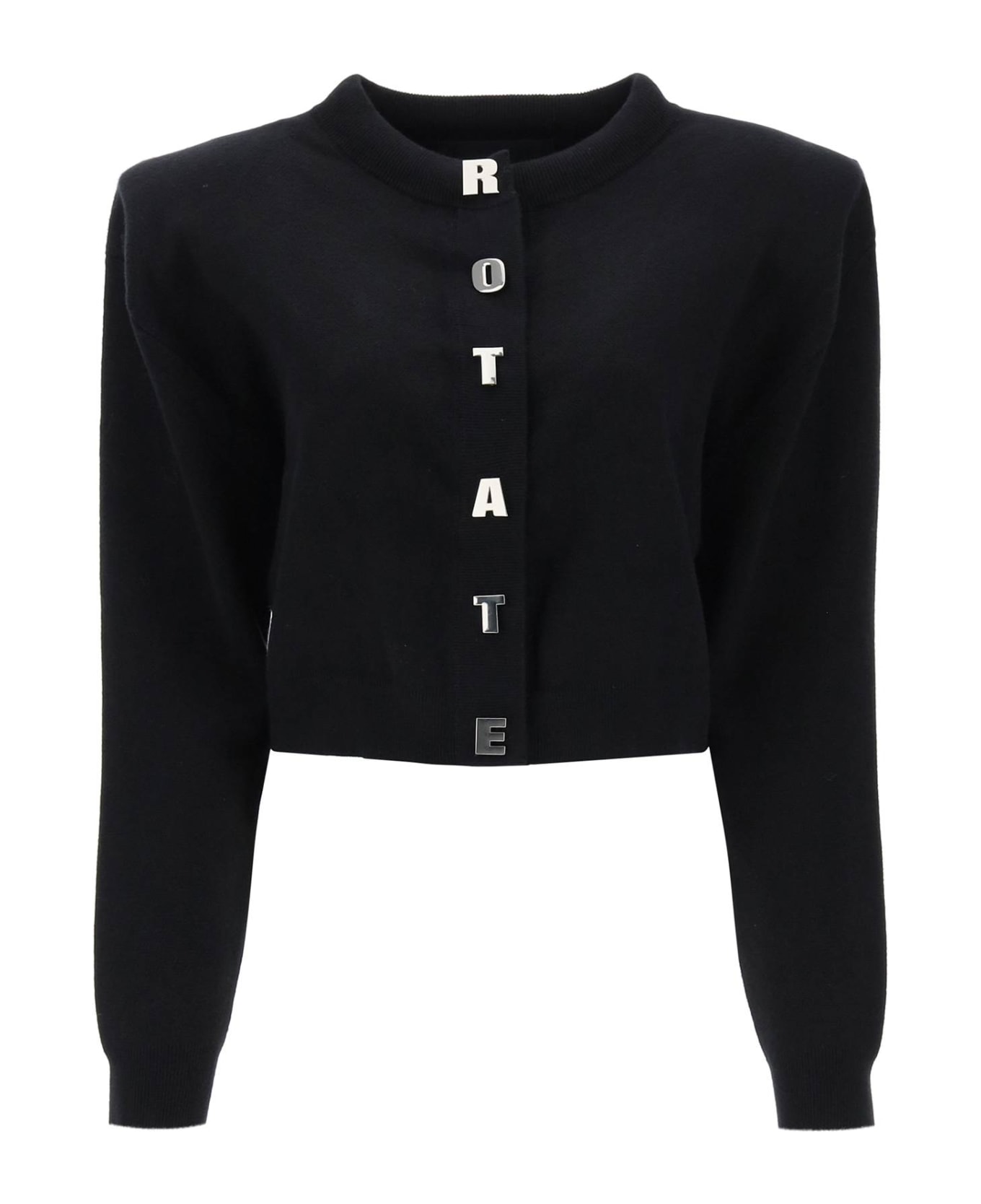 Rotate by Birger Christensen Cardigan With Padded Shoulders And Metal Logo - BLACK (Black)