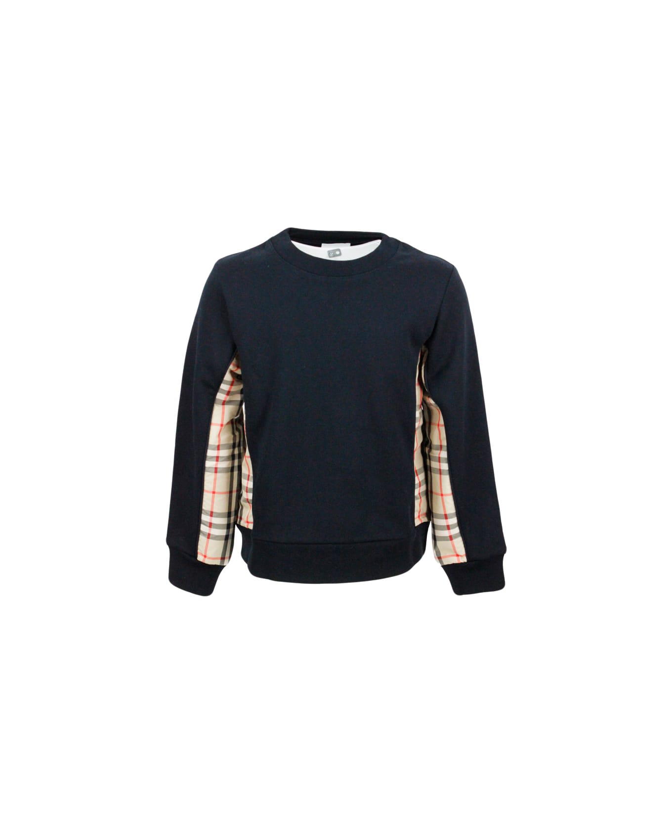 Burberry Crewneck Sweatshirt In Cotton And Check On The Sides. - Black