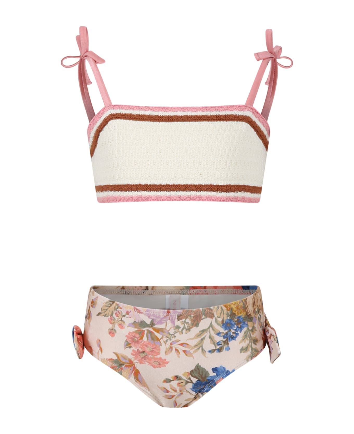 Zimmermann Ivory Bikini For Girl With Floral Print - Ivory