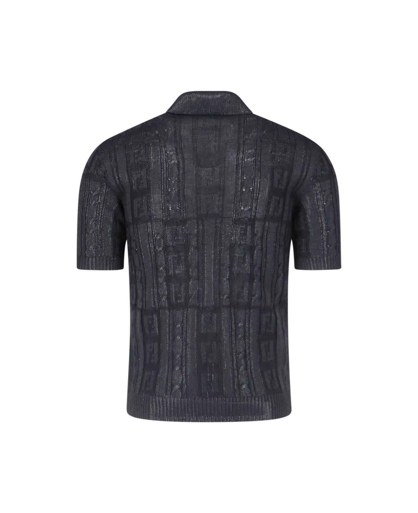 Fendi Black Wool Polo Shirt - Black