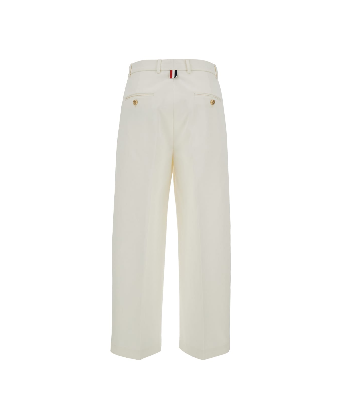 Thom Browne White Relaxed Pants With 4bar Rwb Detail In Cotton Woman - White
