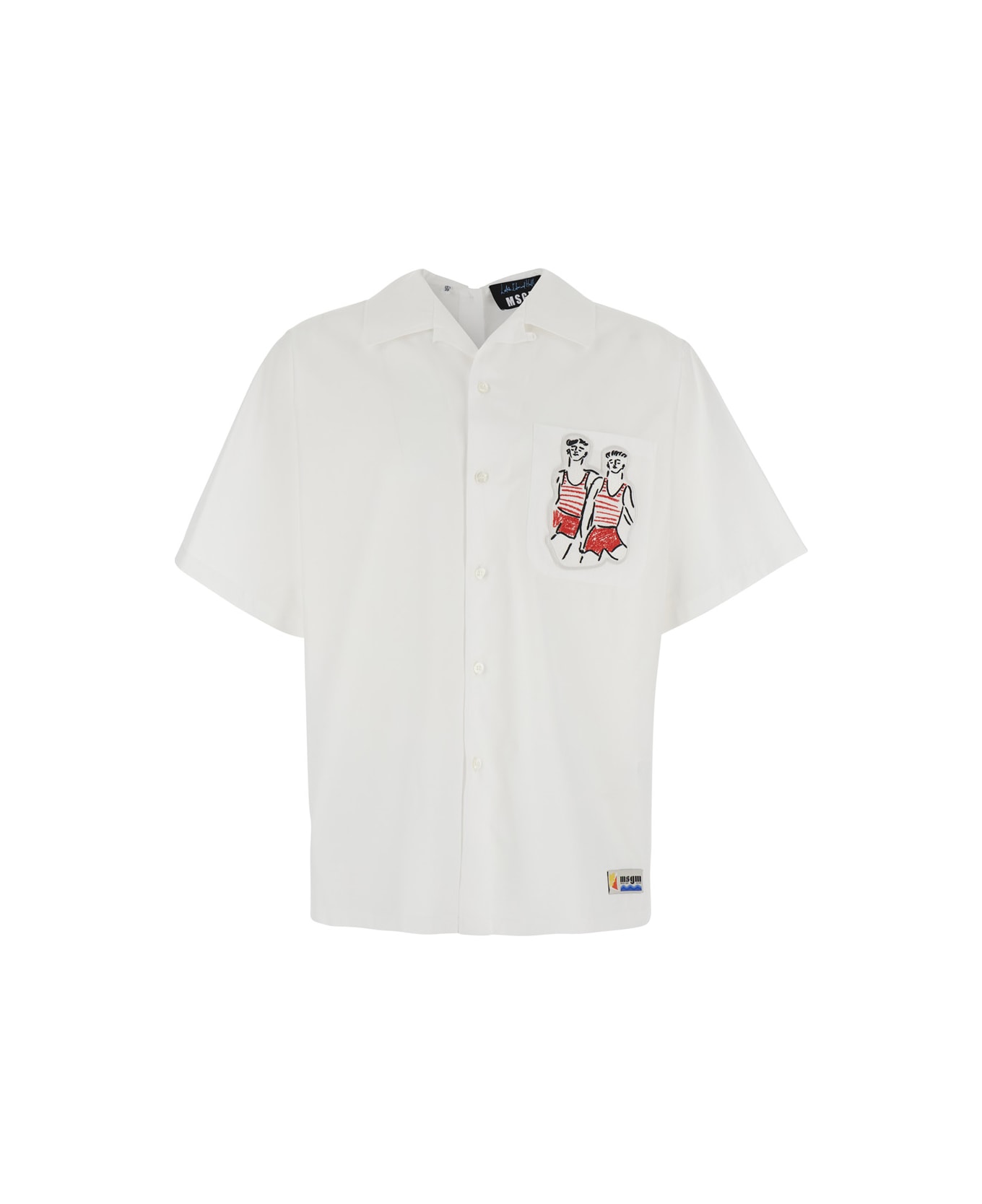 MSGM White Shirt With Chest Patch In Cotton Man - White