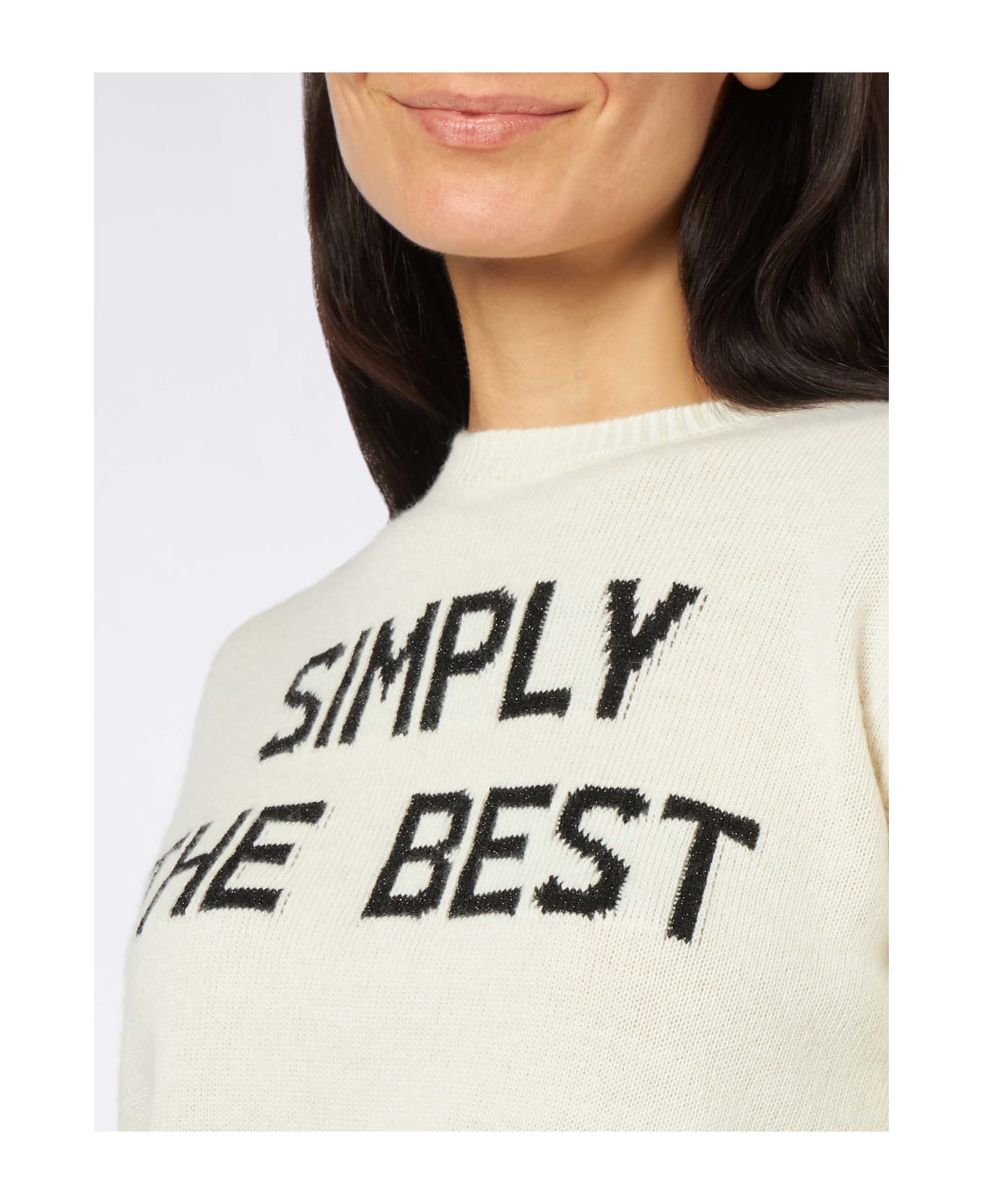 MC2 Saint Barth Woman Crewneck White Sweater With Simply The Best Lurex Print | Niki Dj Special Edition - WHITE