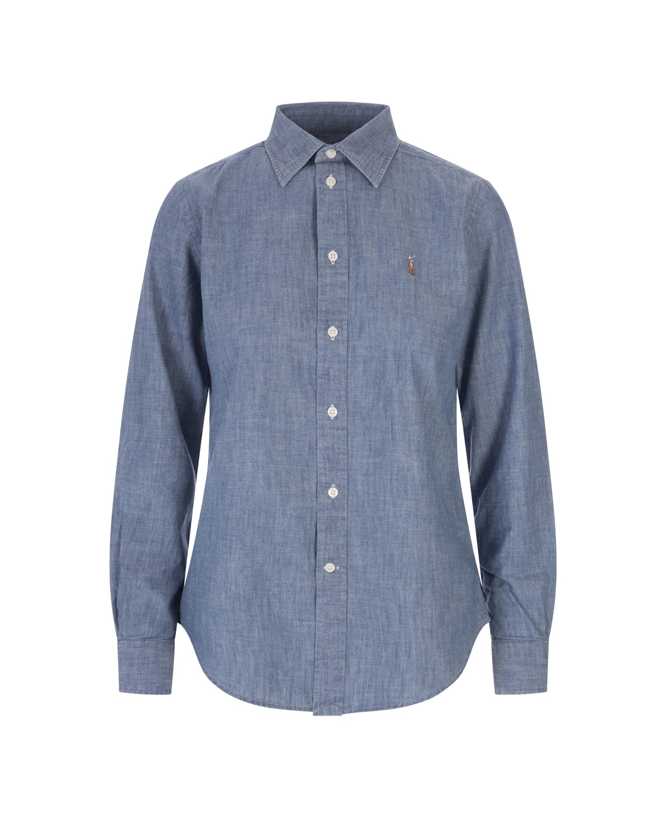 Ralph Lauren Shirt In Indigo Cotton Chambray - Blue