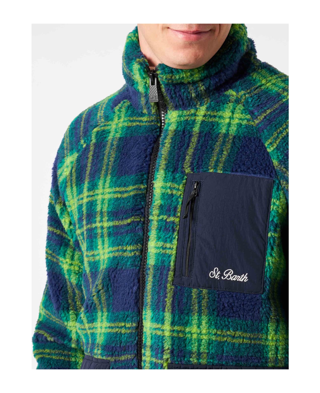 MC2 Saint Barth Man Sherpa Jacket With Tartan Print - BLUE