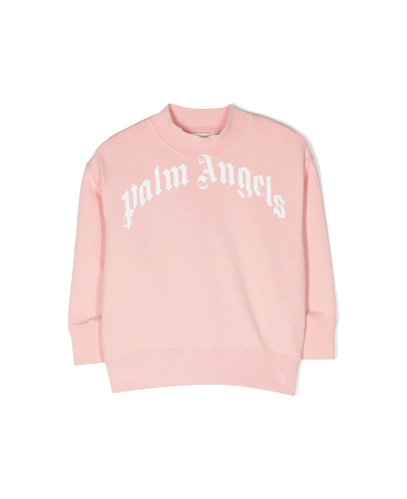 Palm Angels Pink Crew Neck Sweatshirt With Curved Logo - Pink ニットウェア＆スウェットシャツ