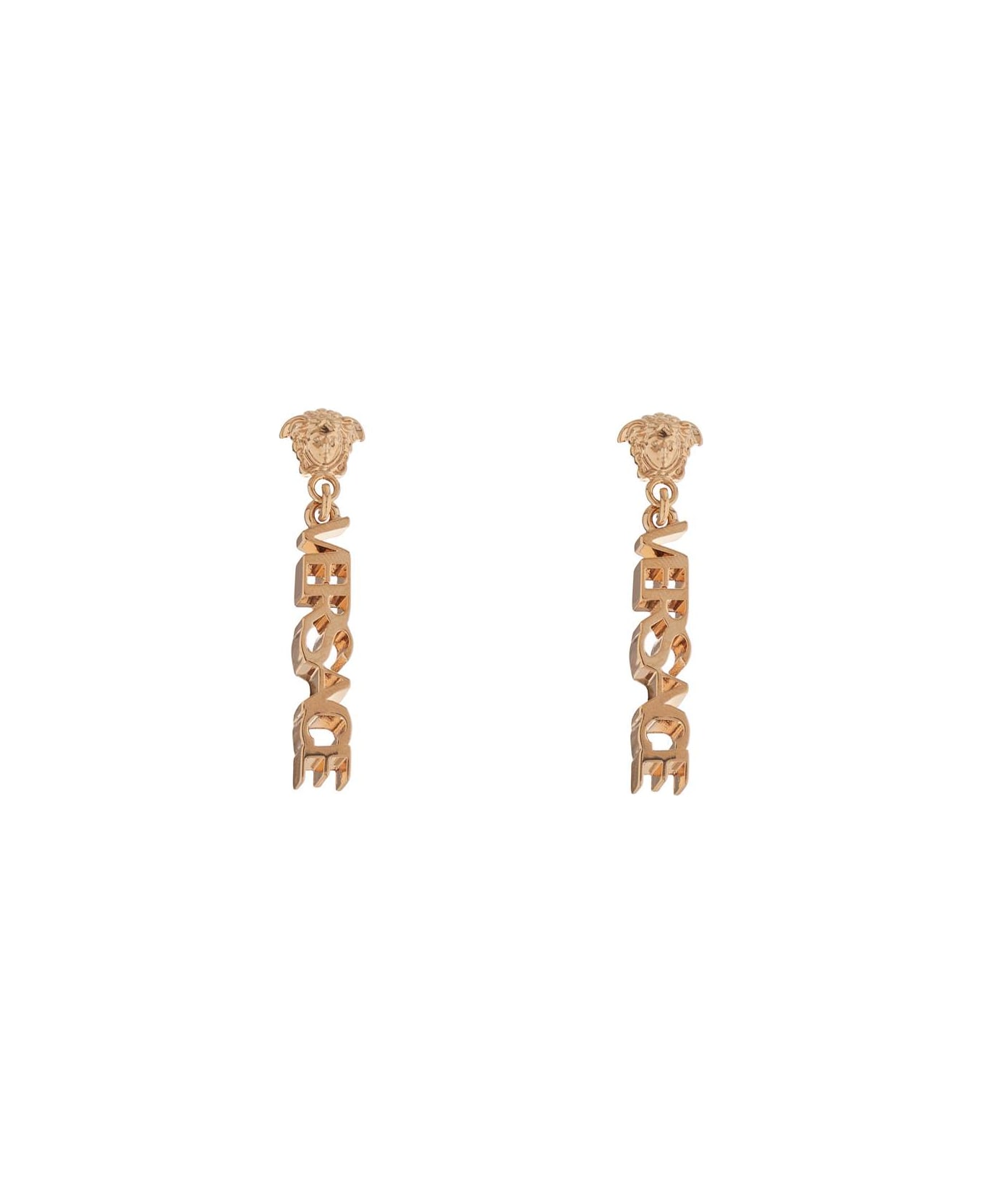 Versace Gold Metal Lion Head Earrings With Three-dimensional Effect - Versace Gold