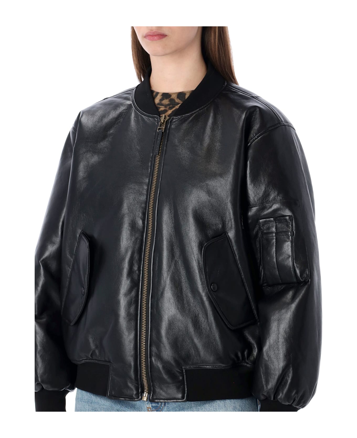 Anine Bing Leon Leather Bomber Jacket Anine Bing - BLACK