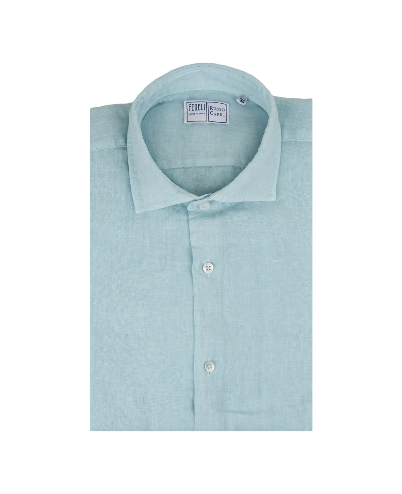 Fedeli Nick Shirt In Aqua Green Linen - Blue