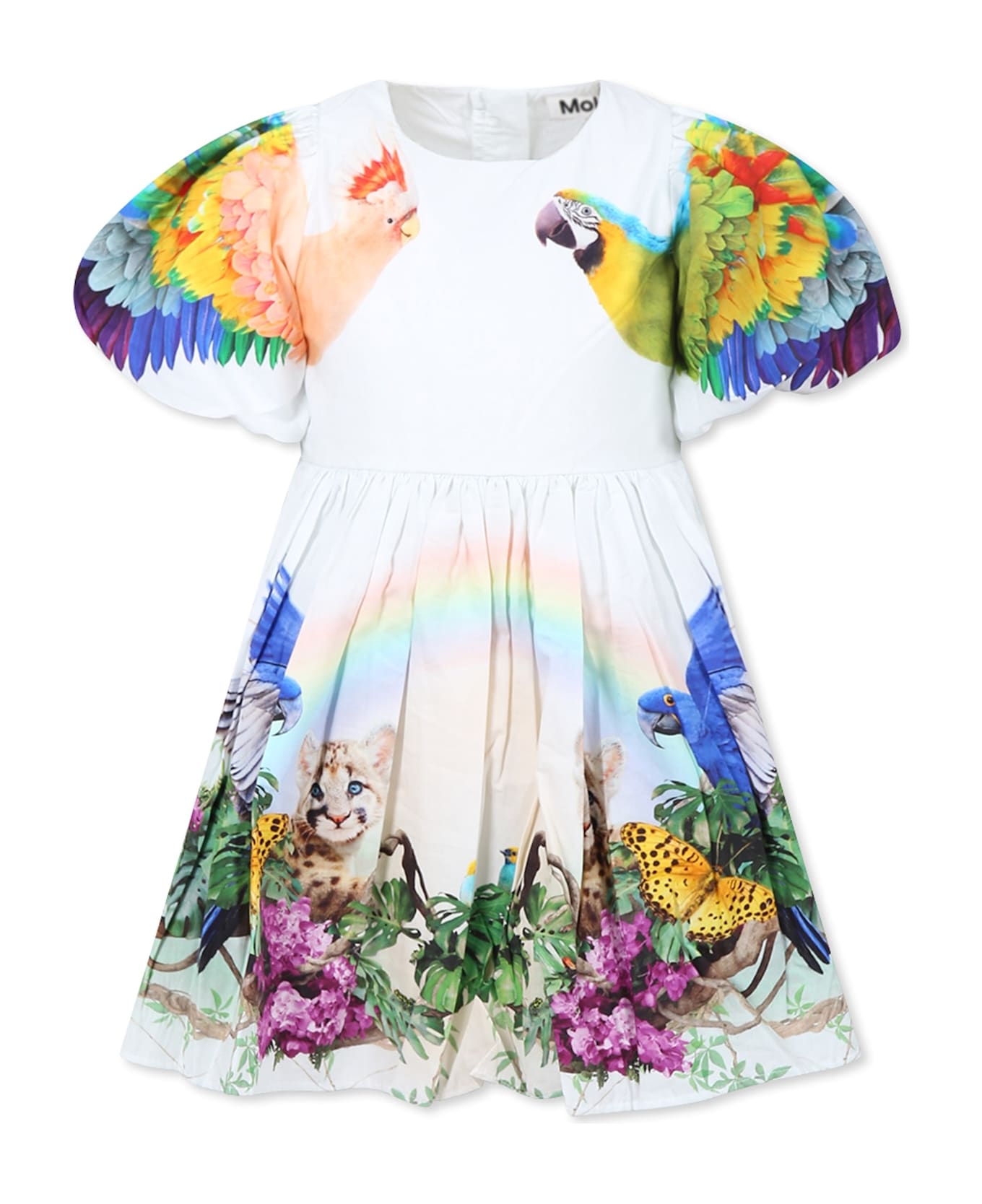Molo Light Blue Dress For Girl With Jungle Print - Light Blue