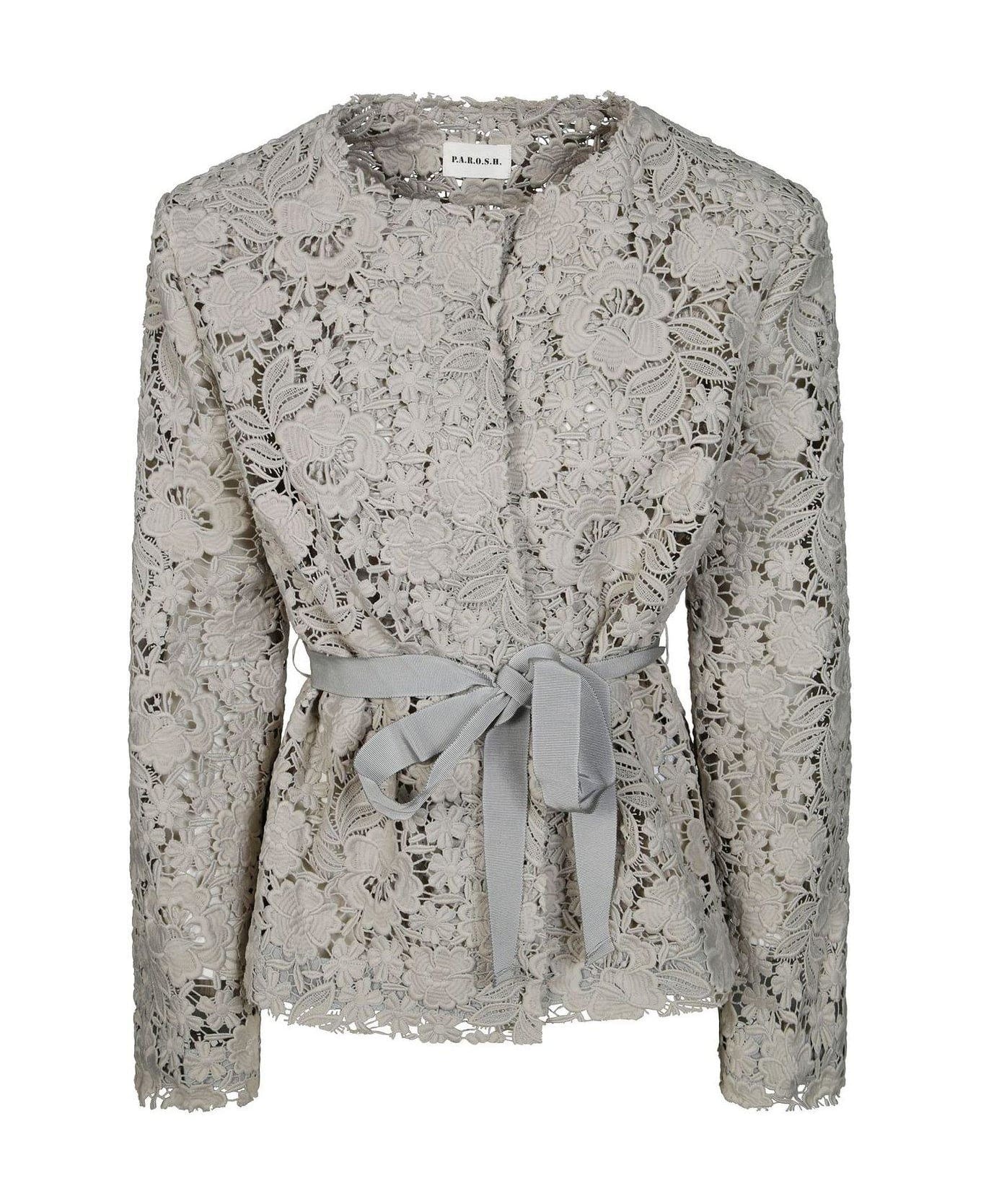 Parosh Lace Detailed Tie-waist Jacket - Grigio