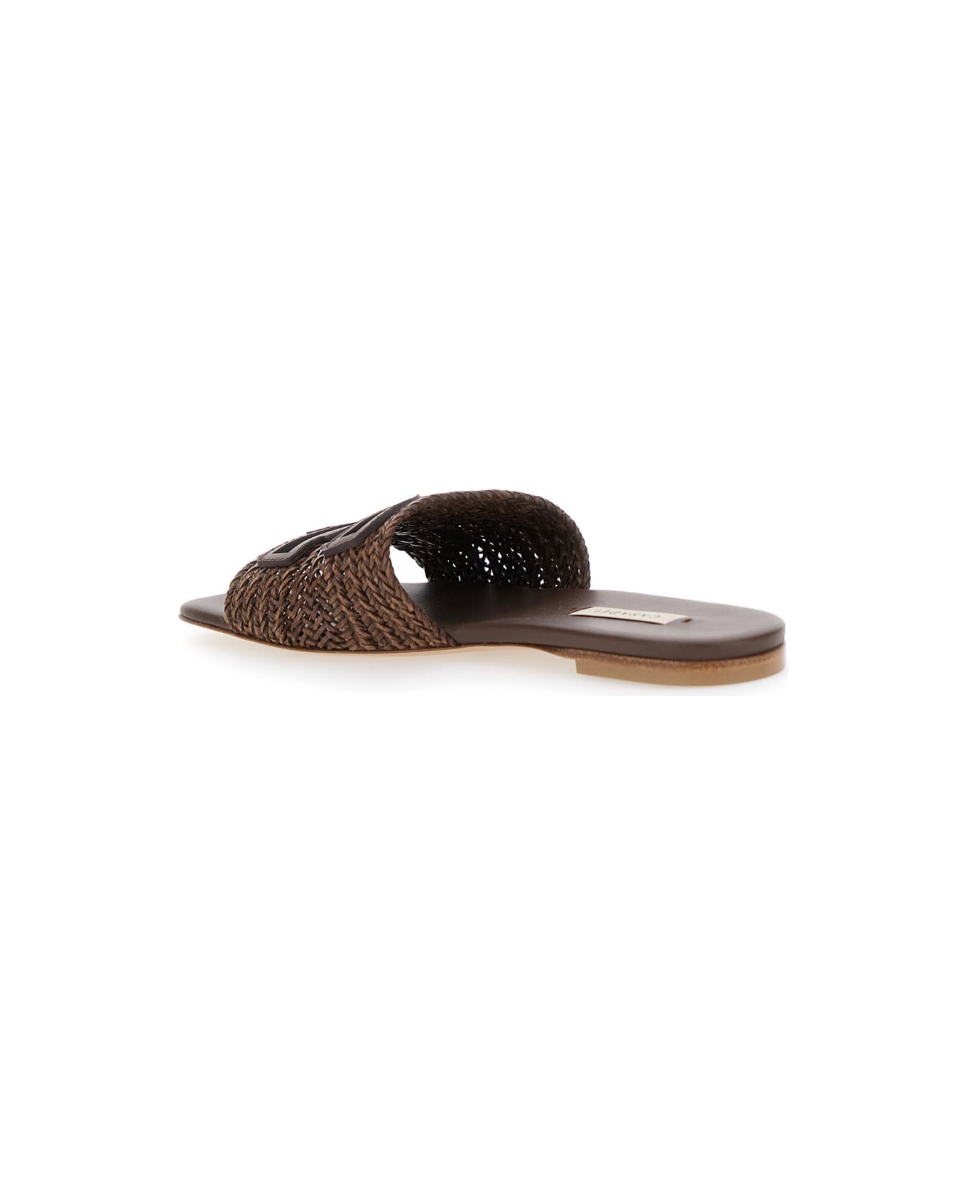 Casadei Brown Slide Sandals With Embossed Logo In Raffia Woman - Brown