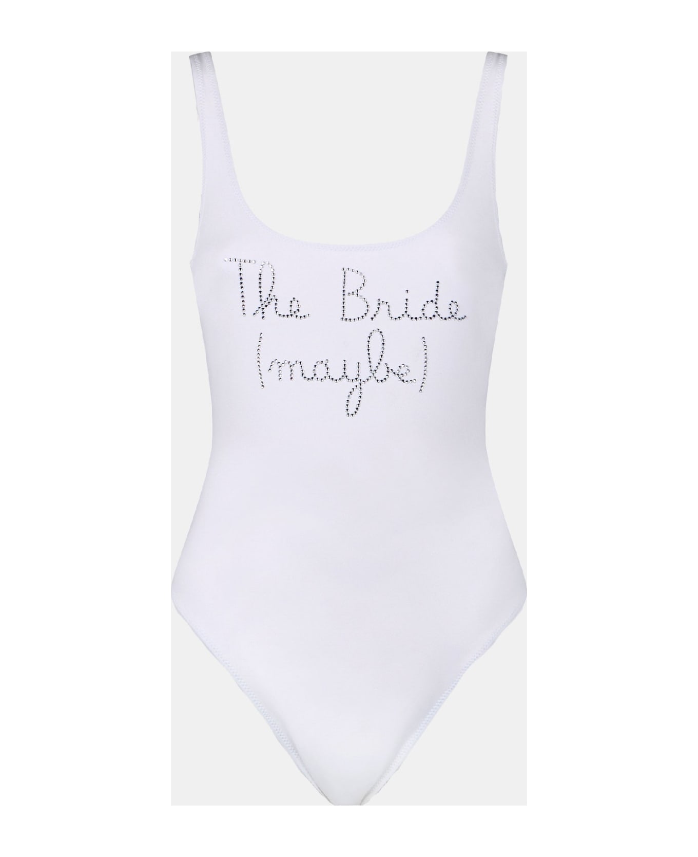 MC2 Saint Barth Woman One Piece Swimsuit With The Bride Maybe Rhinestone Embroidery - WHITE