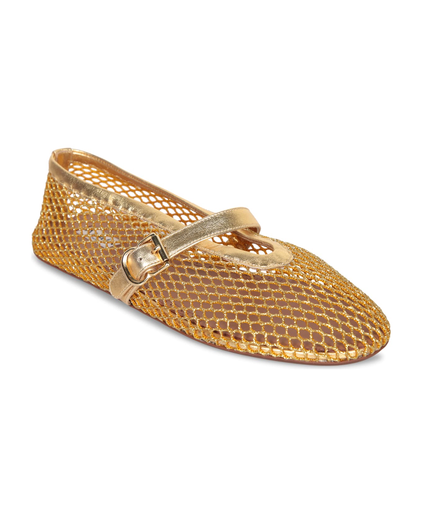 Alaia Golden Mesh Ballerina Flats - Metallic