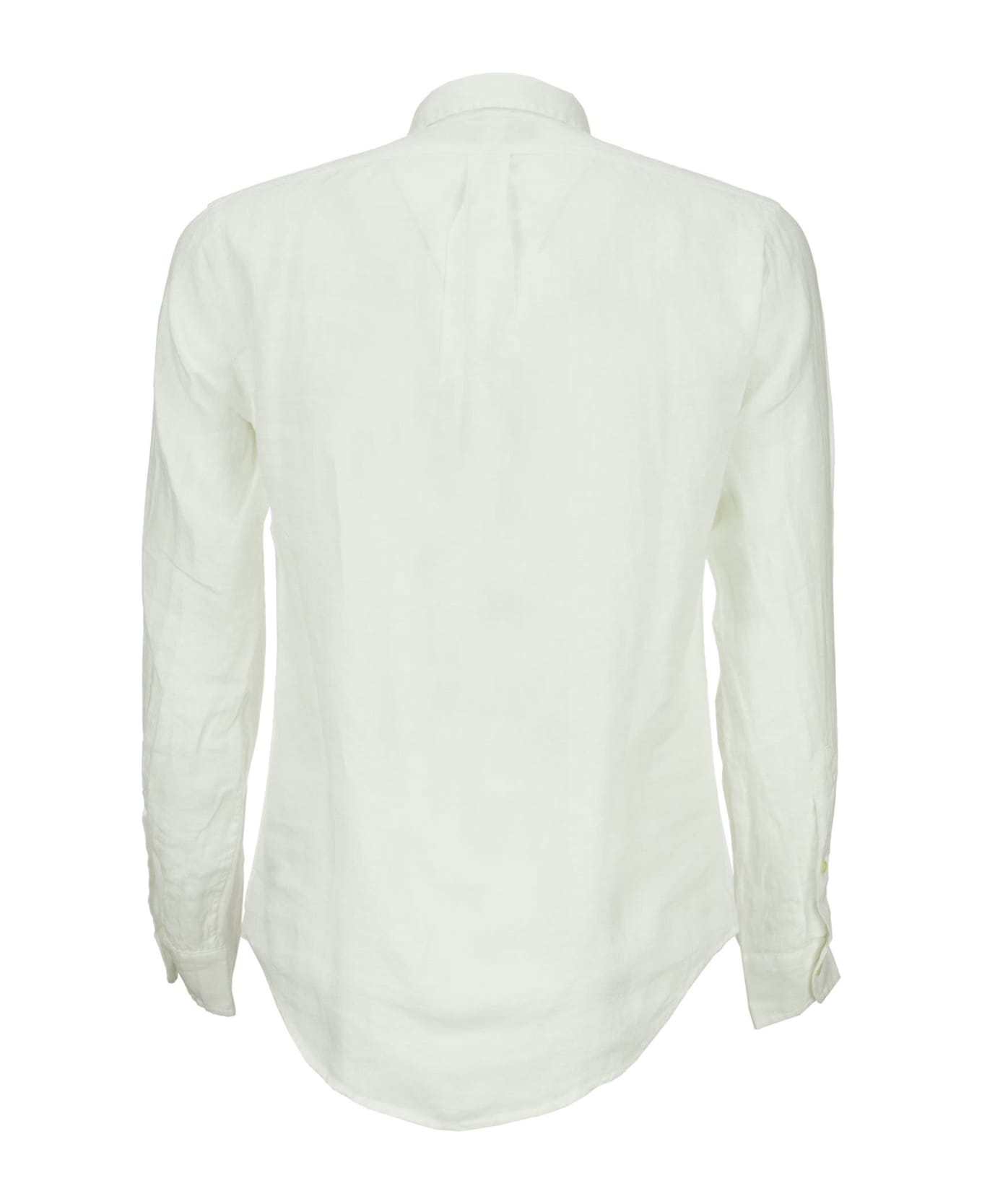 Polo Ralph Lauren White Slim Fit Linen Shirt With Blue Pony - Bianco