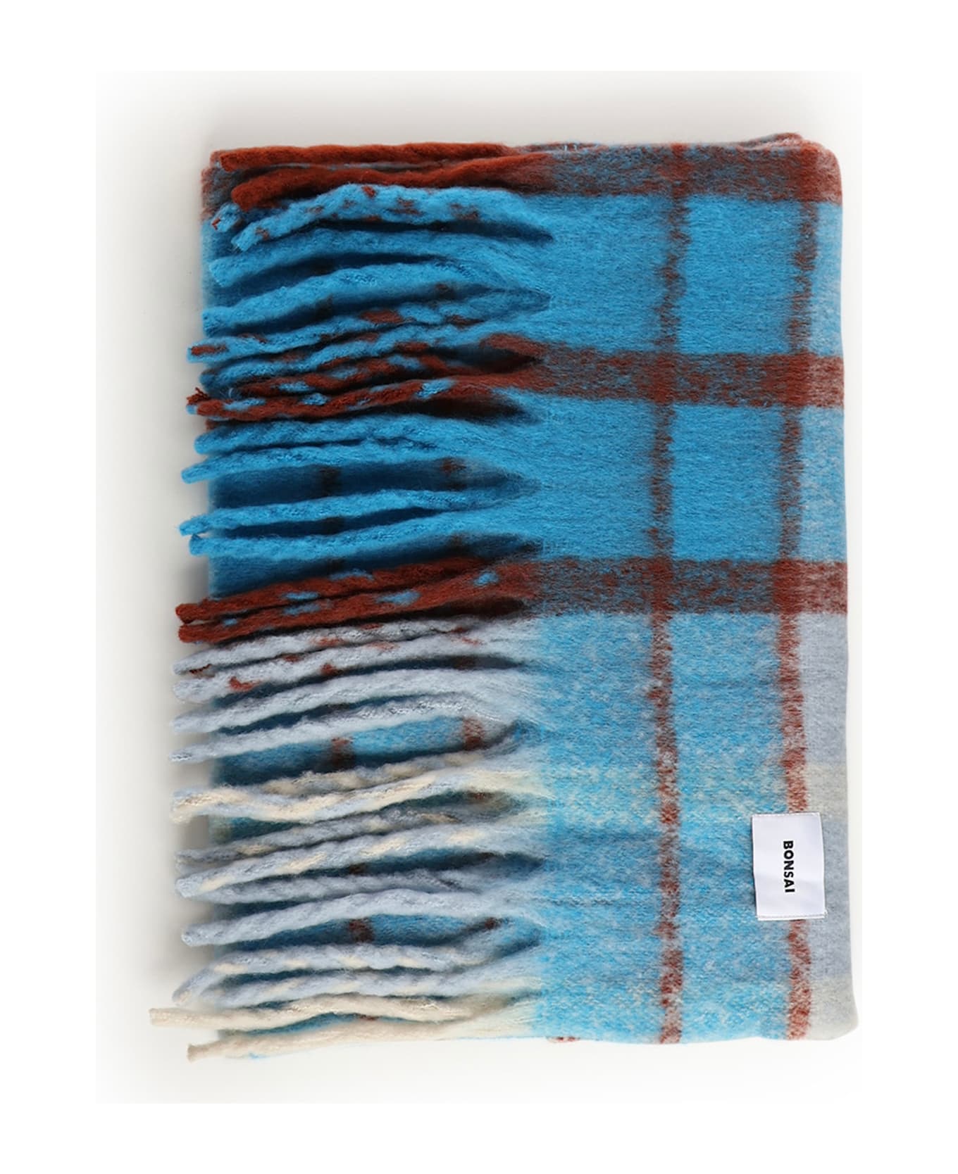 Bonsai Checked Scarf With Logo - LIGHT BLUE/MULTI