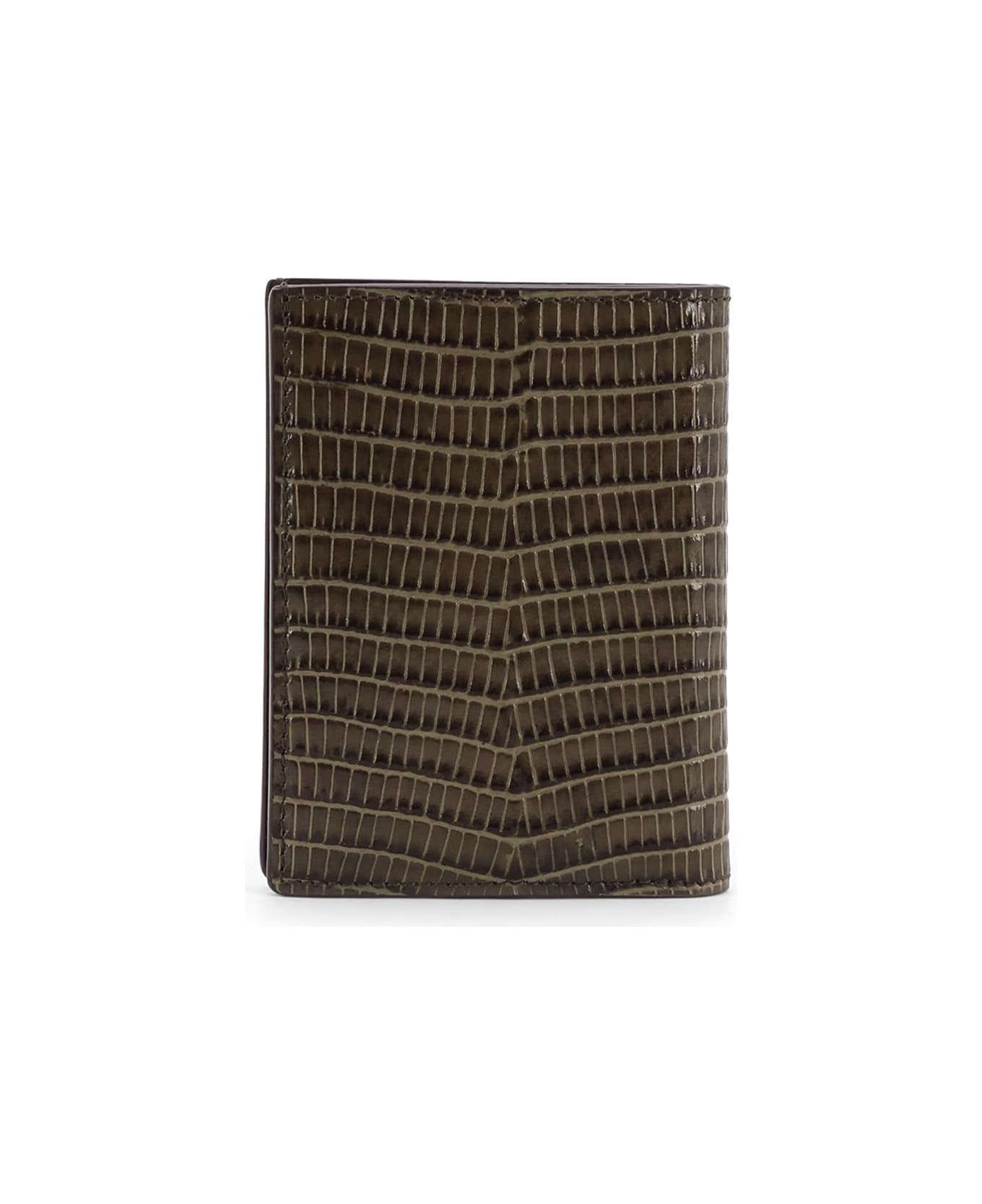 Tom Ford Leather Cardholder With Croco Effect - SLATE