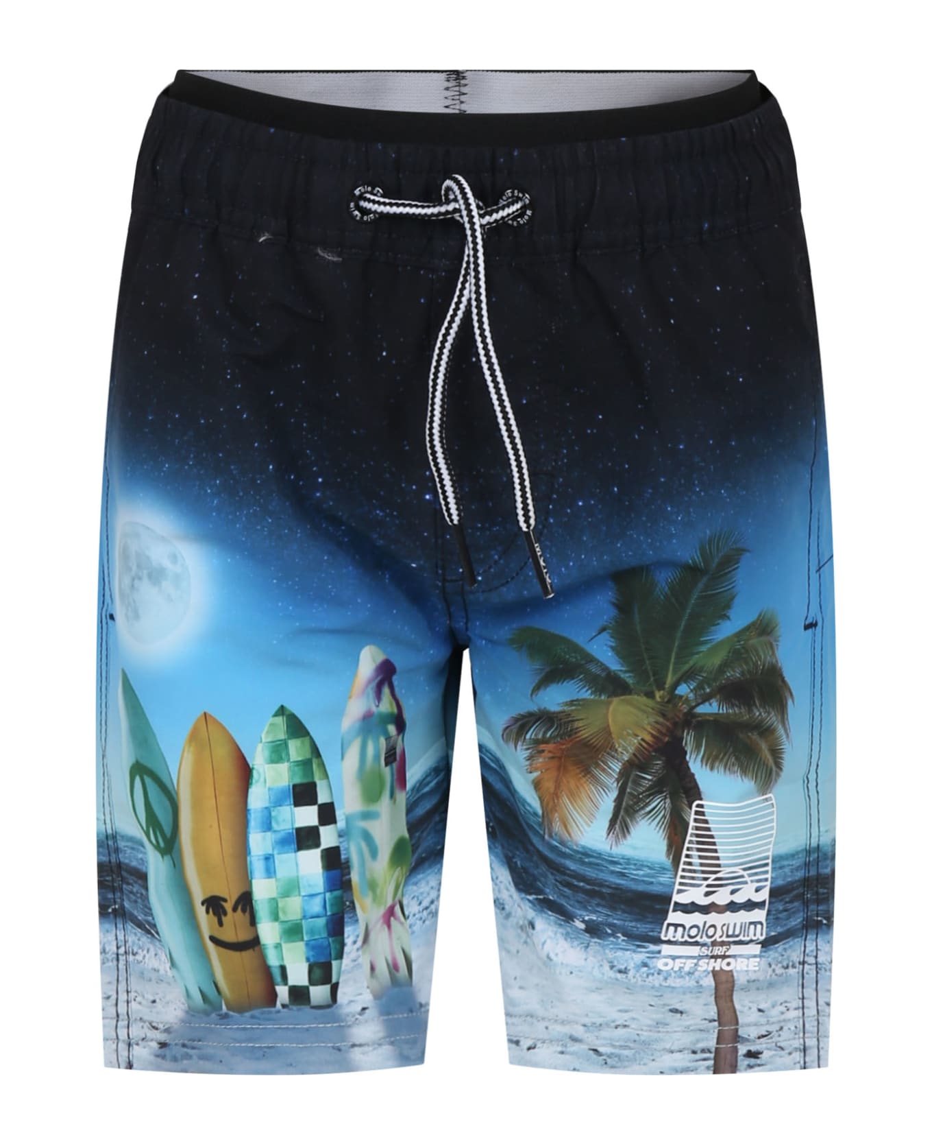 Molo Black Swim Shorts For Boy With Surfboard Print - Multicolor