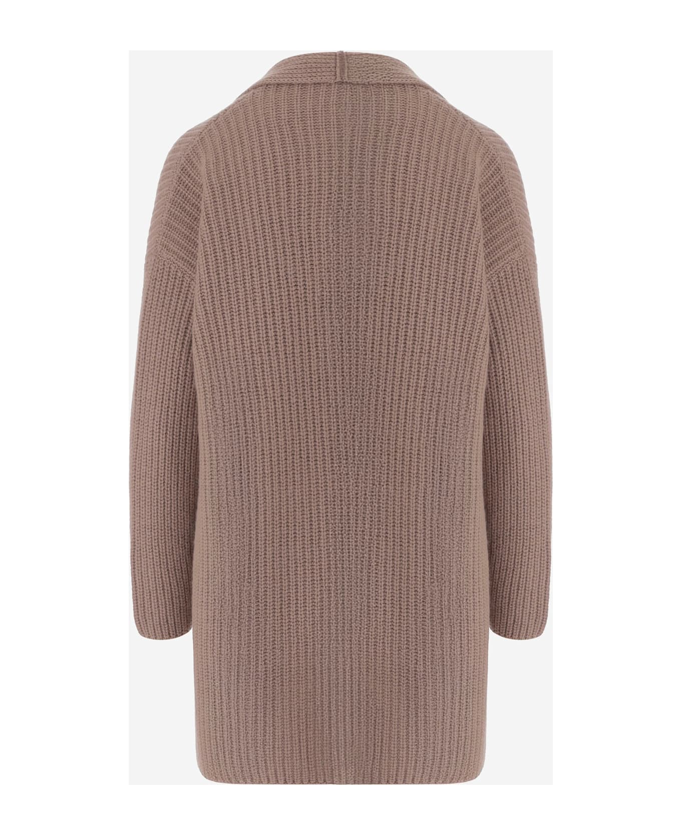 Bruno Manetti Cashmere Cardigan With Ribbed Knit - Beige