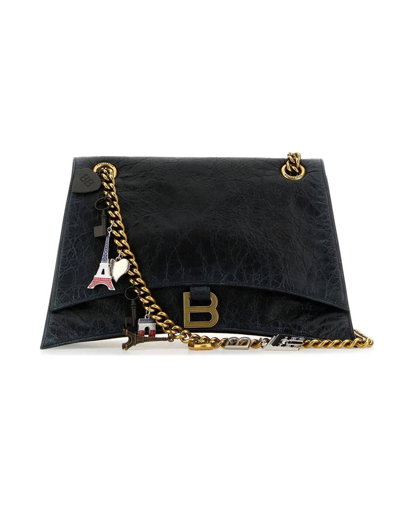 Balenciaga Black Leather Medium Crush Chain Shoulder Bag - Black