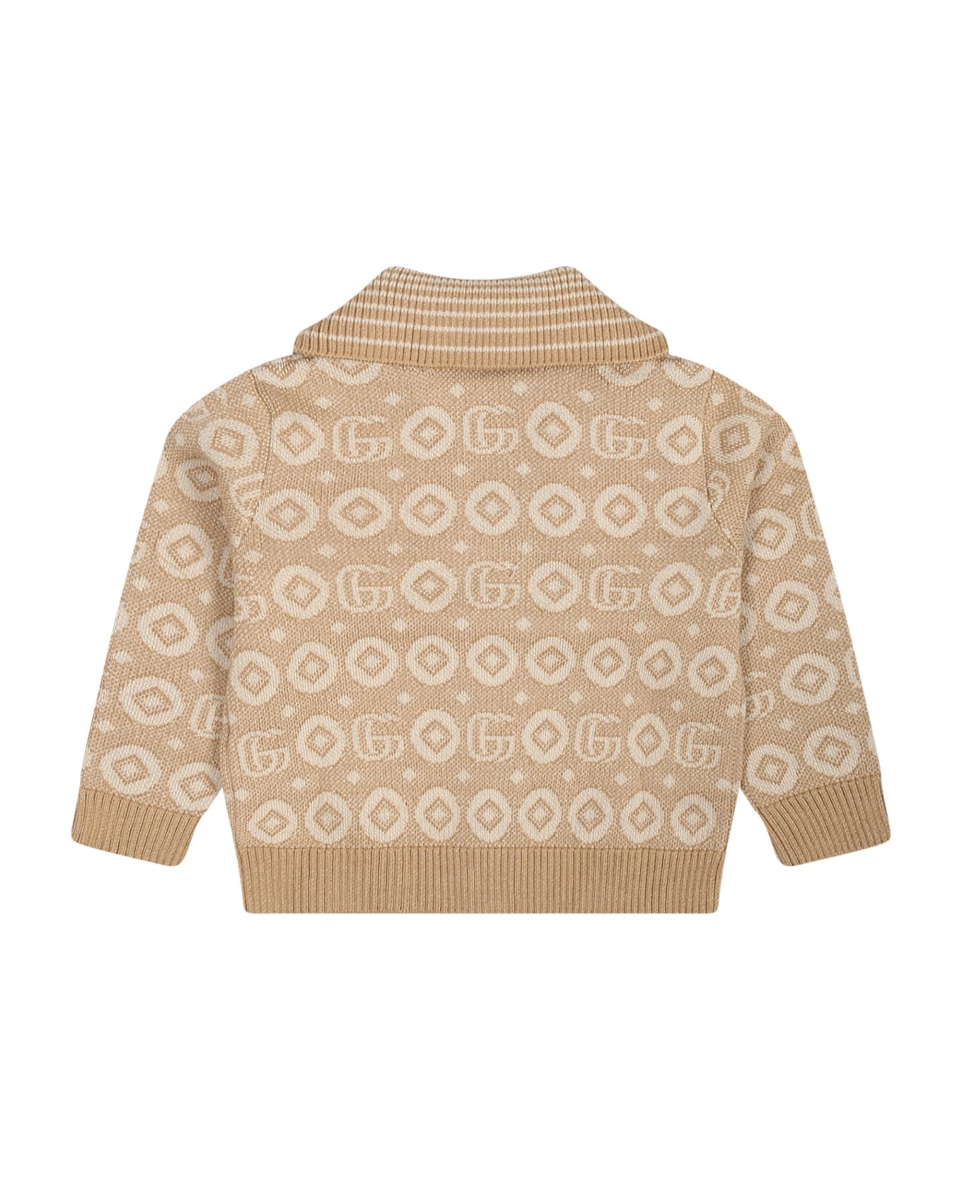 Gucci Beige Cardigan For Boy With Double G - Beige ニットウェア＆スウェットシャツ