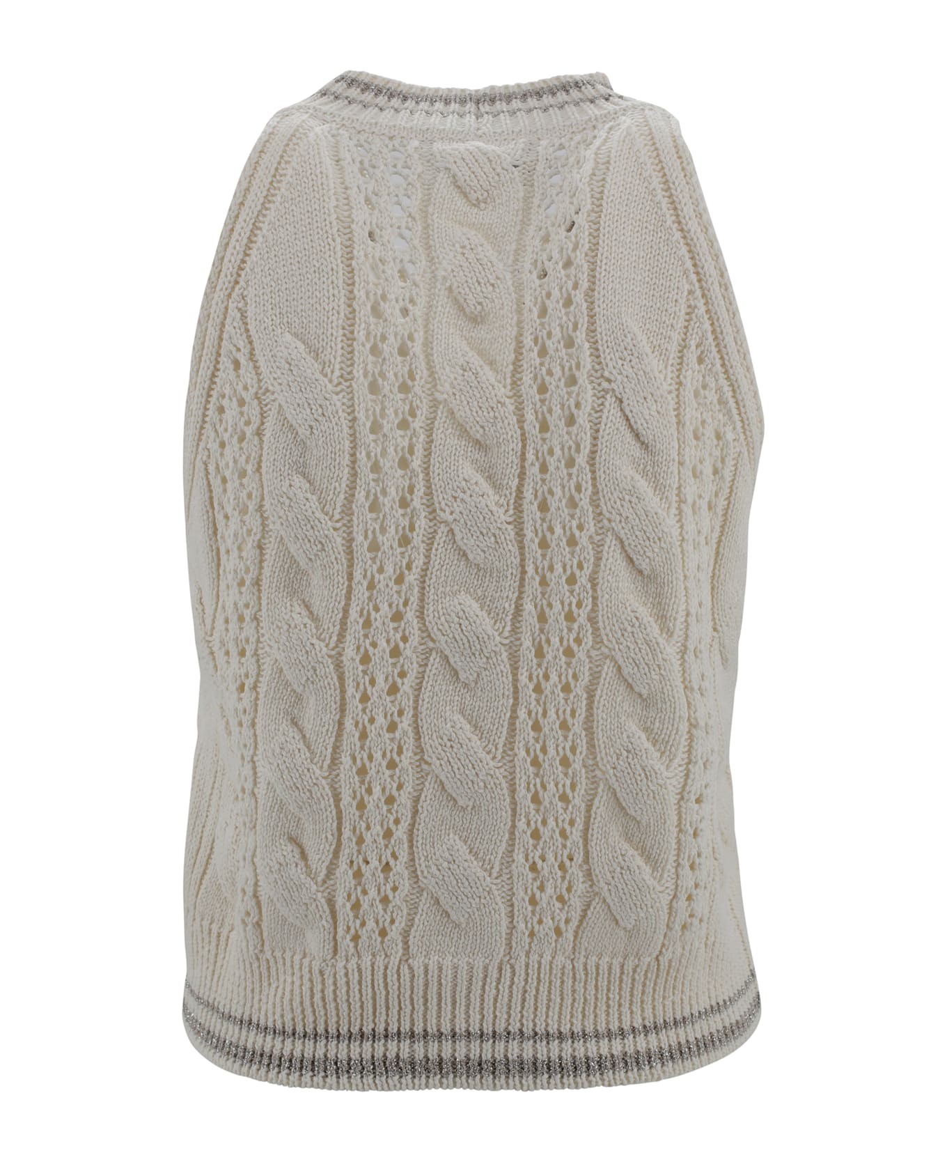 D.Exterior Sweater Vest With Cable Knit Design - Ivory