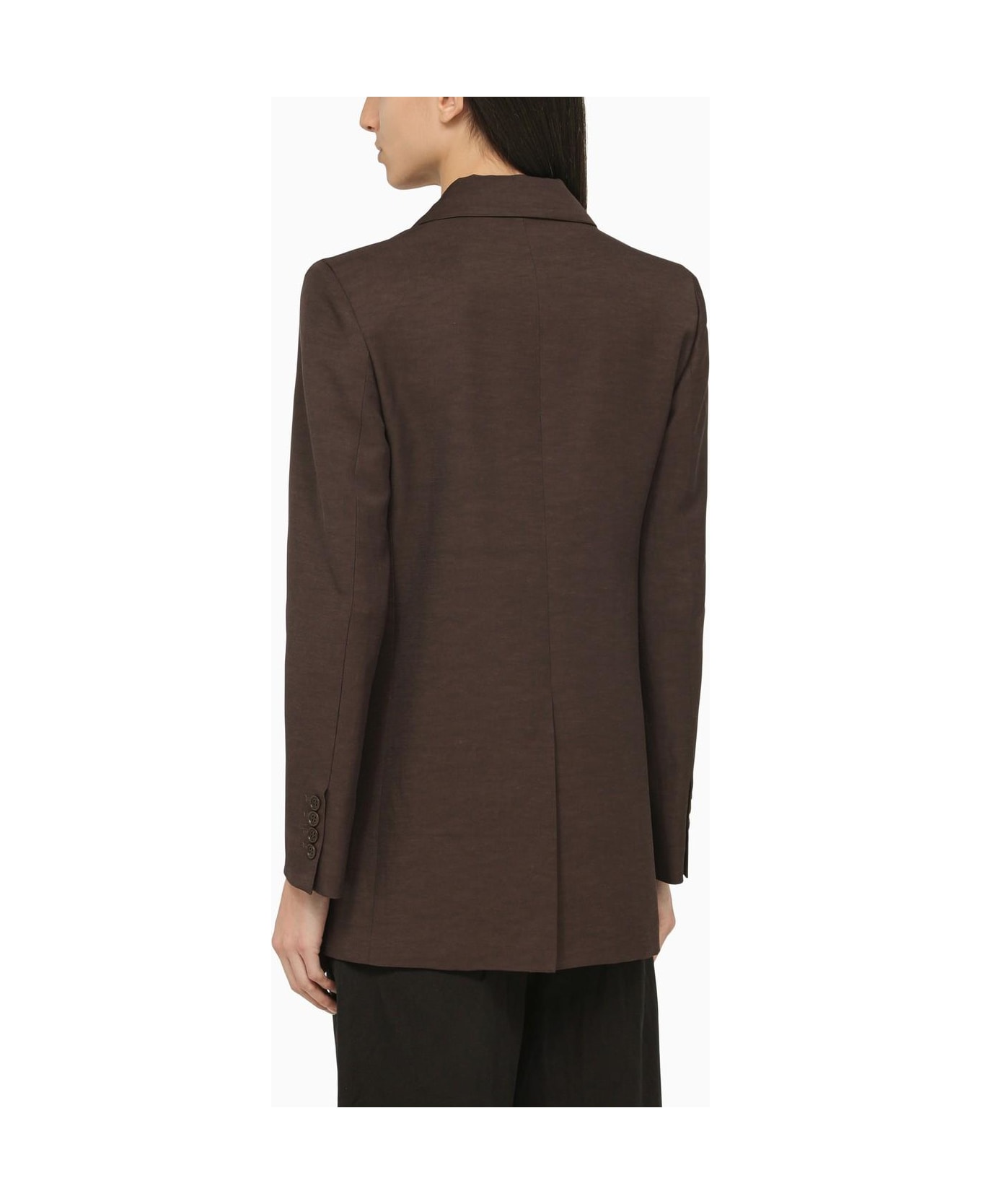 Parosh Brown Single-breasted Linen Jacket - Dark Brown ブレザー