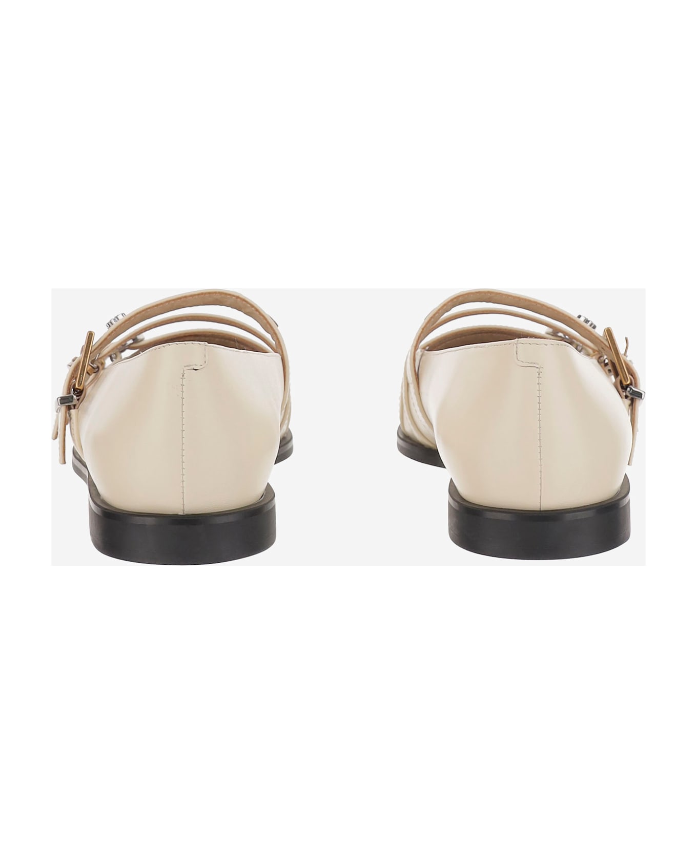Pinko Pointy Toe Shoe With Leather Buckles - Ivory