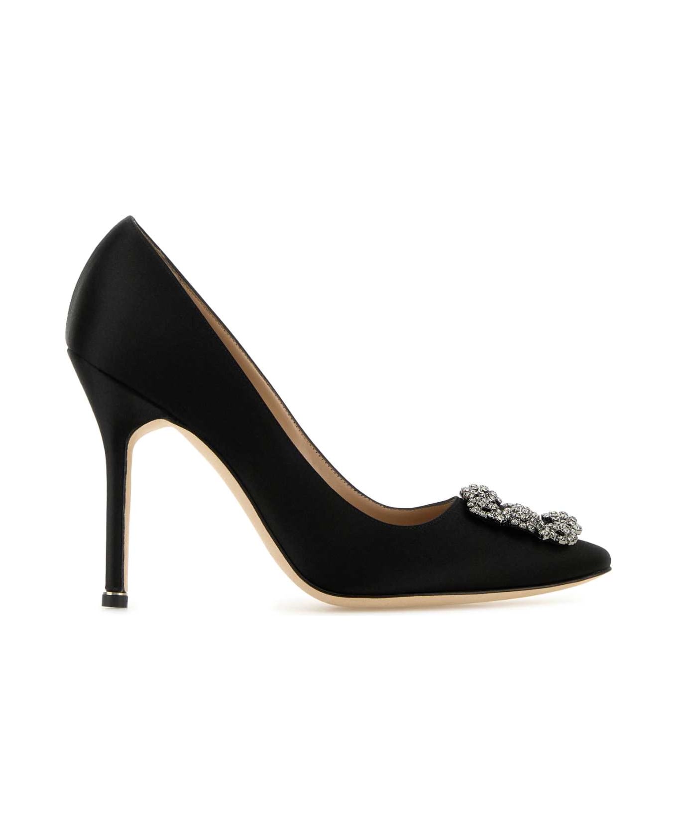 Manolo Blahnik Black Silk Hangisi Pumps - BLCK