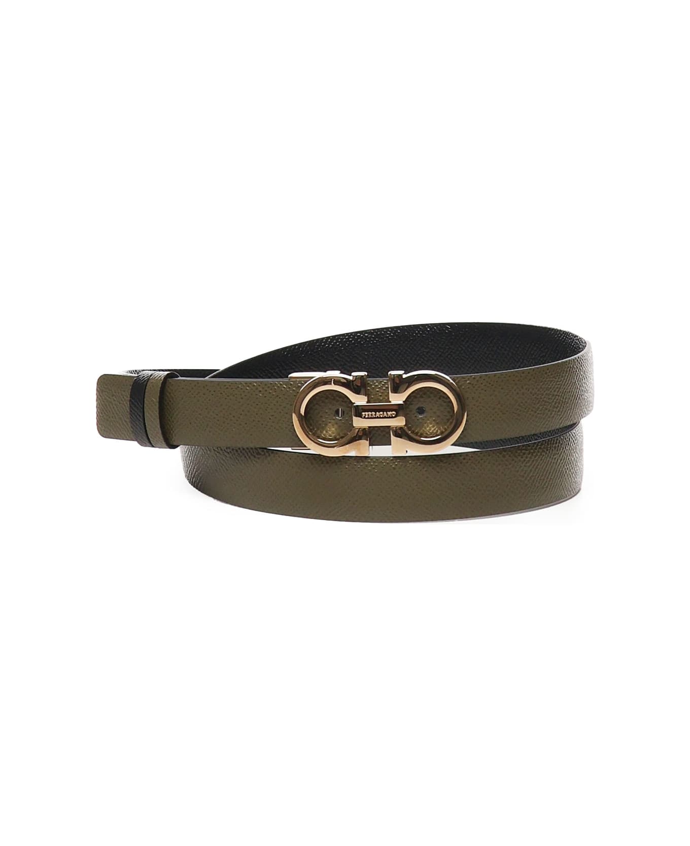 Ferragamo Gancini Reversible And Adjustable Belt - GREEN, black