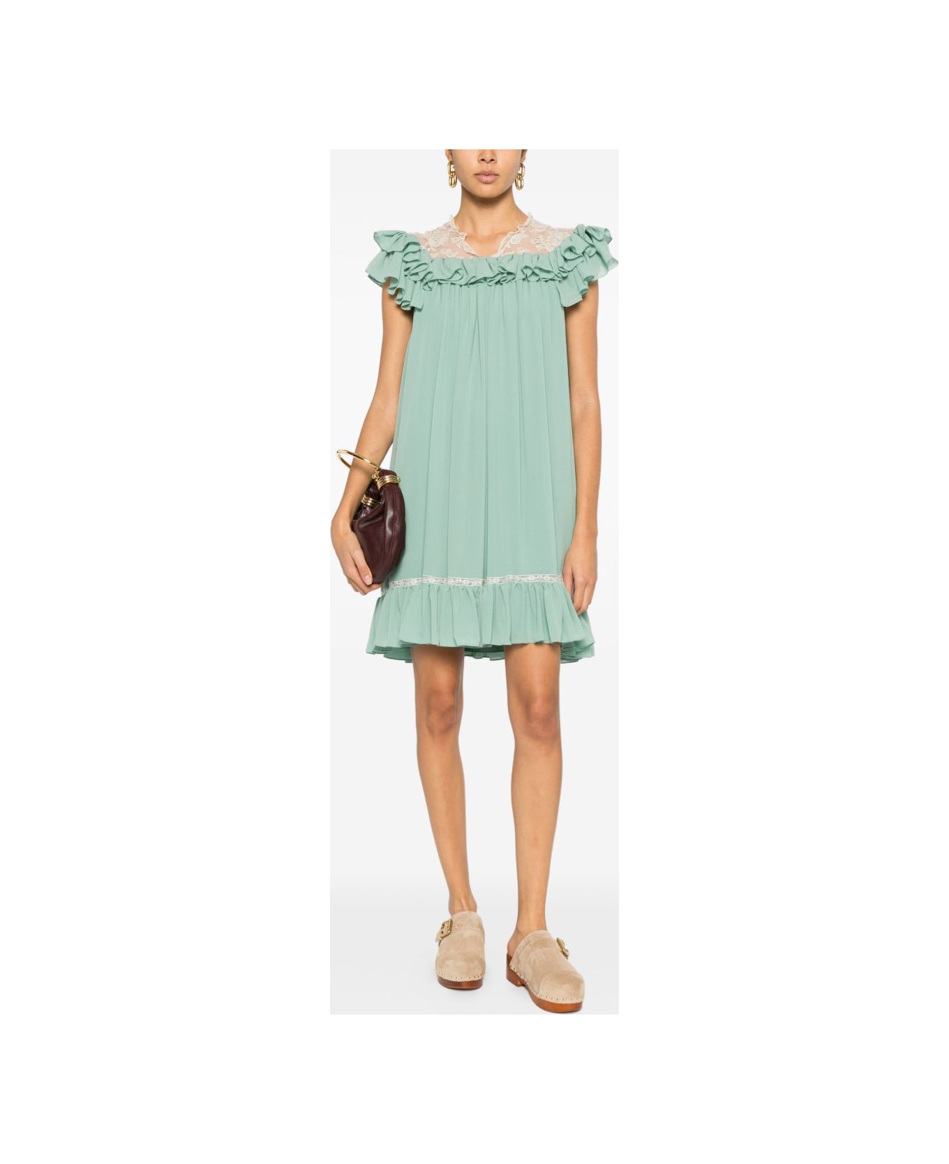 Chloé Silk Mini Dress - Green