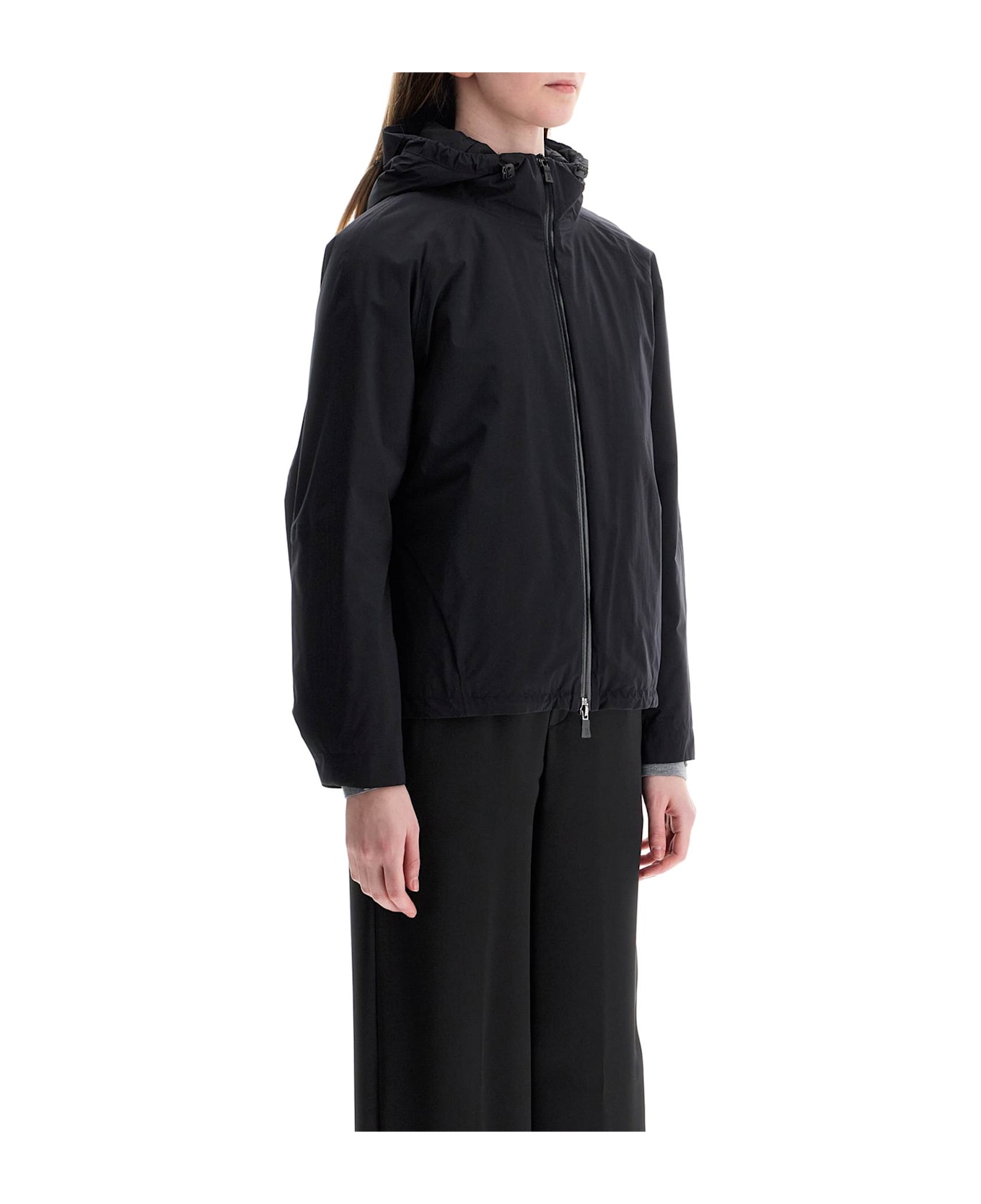 Herno Short Black Waterproof Polyamide Jacket With Hood And Zip - NERO (Black)