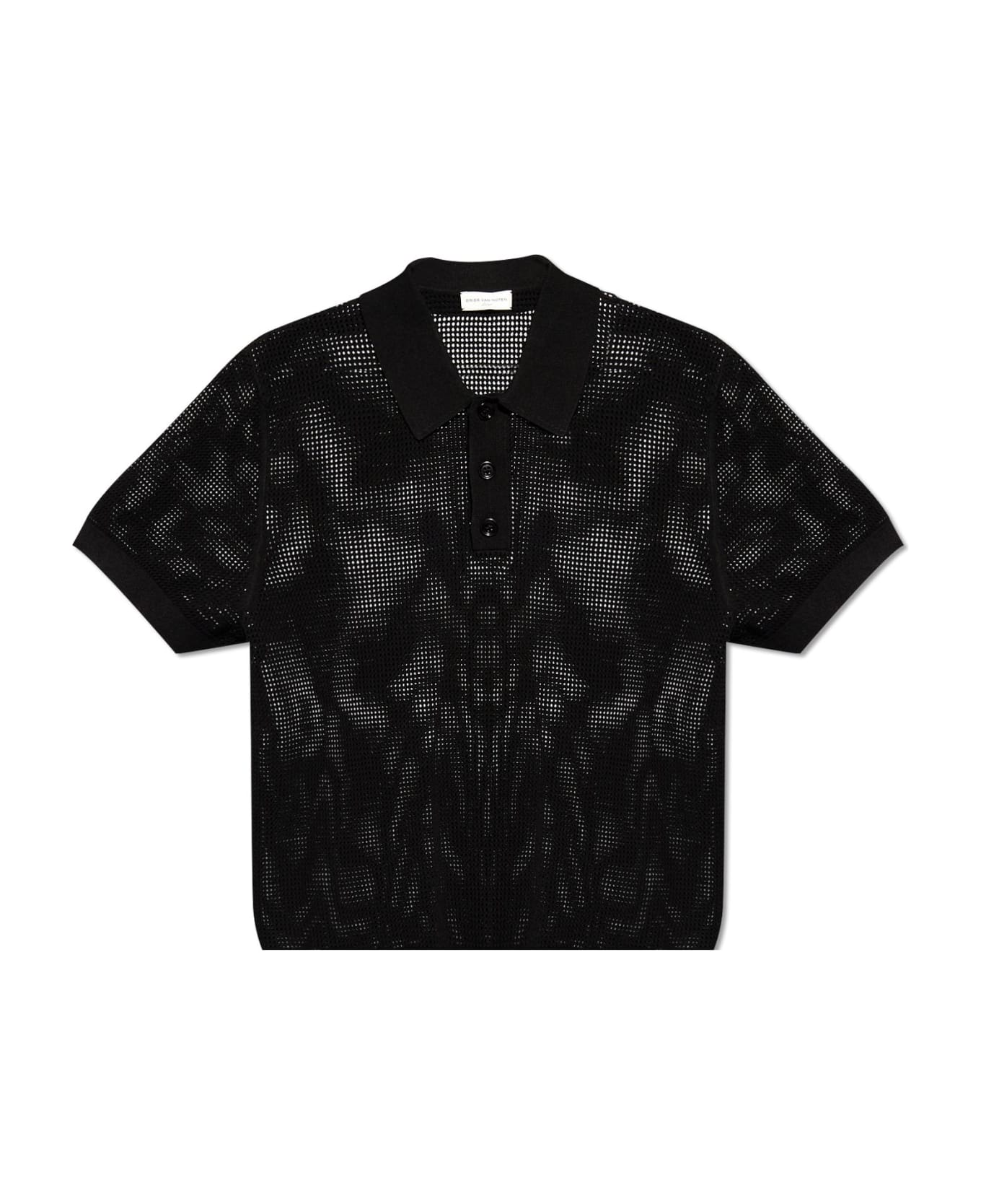 Dries Van Noten Perforated Polo Venice Shirt - BLACK