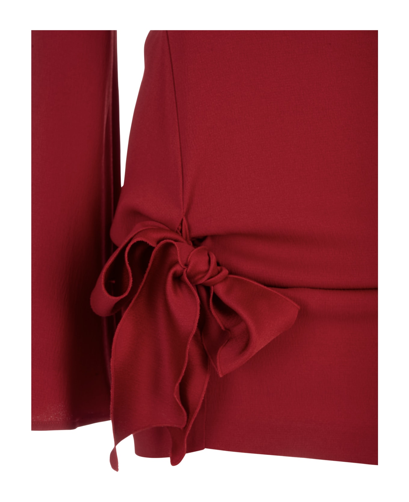 Blumarine Red Short Dress With Long Sleeves And Bow Detail - Rosso ワンピース＆ドレス