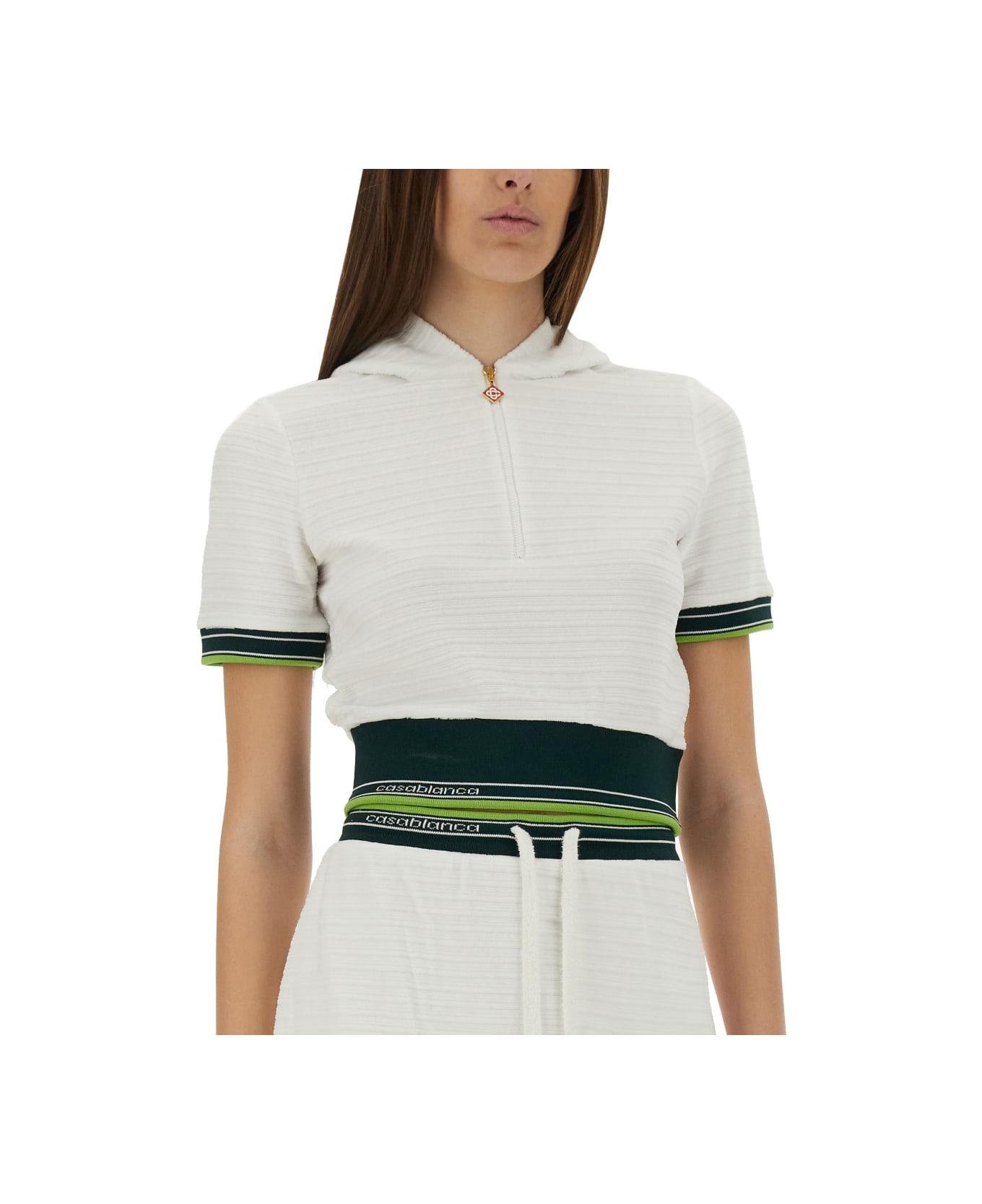 Casablanca Cropped Tennis Shirt - WHITE