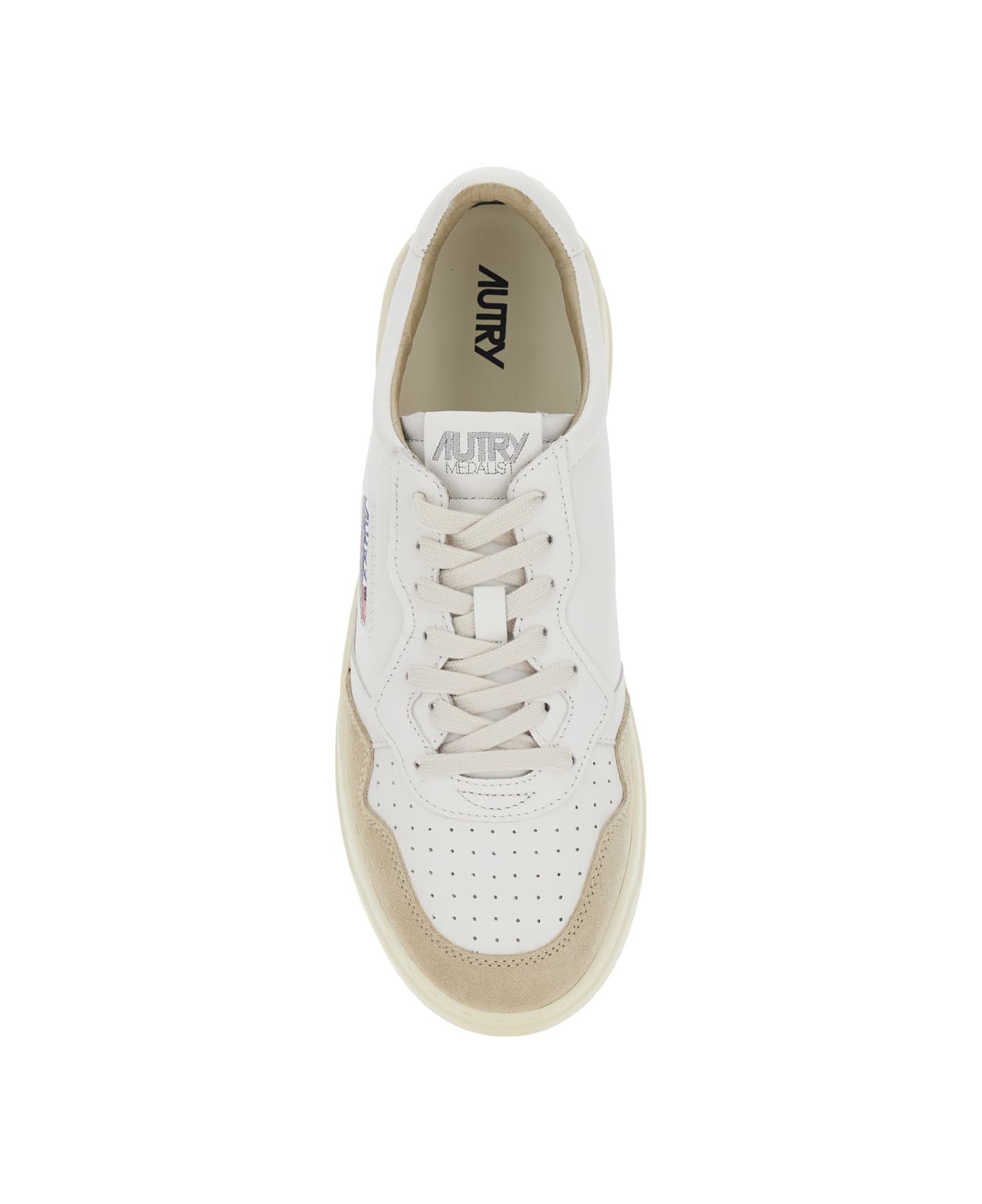 Autry 'medalist Low' White Low Top Sneakers With Side Logo Detail In Leather And Suede Man - White